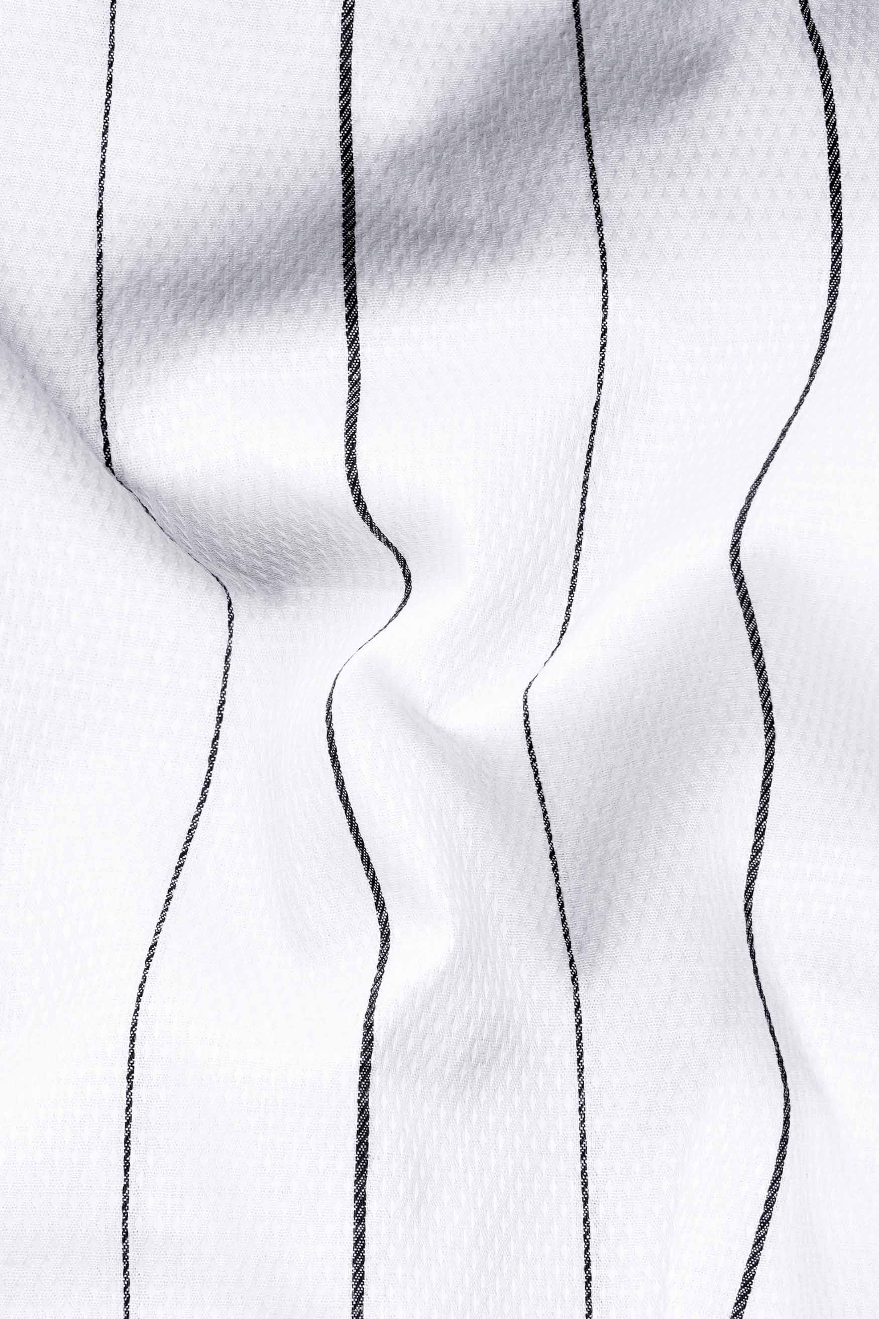 Bright White and Black Striped Dobby Textured Premium Giza Cotton Shirt