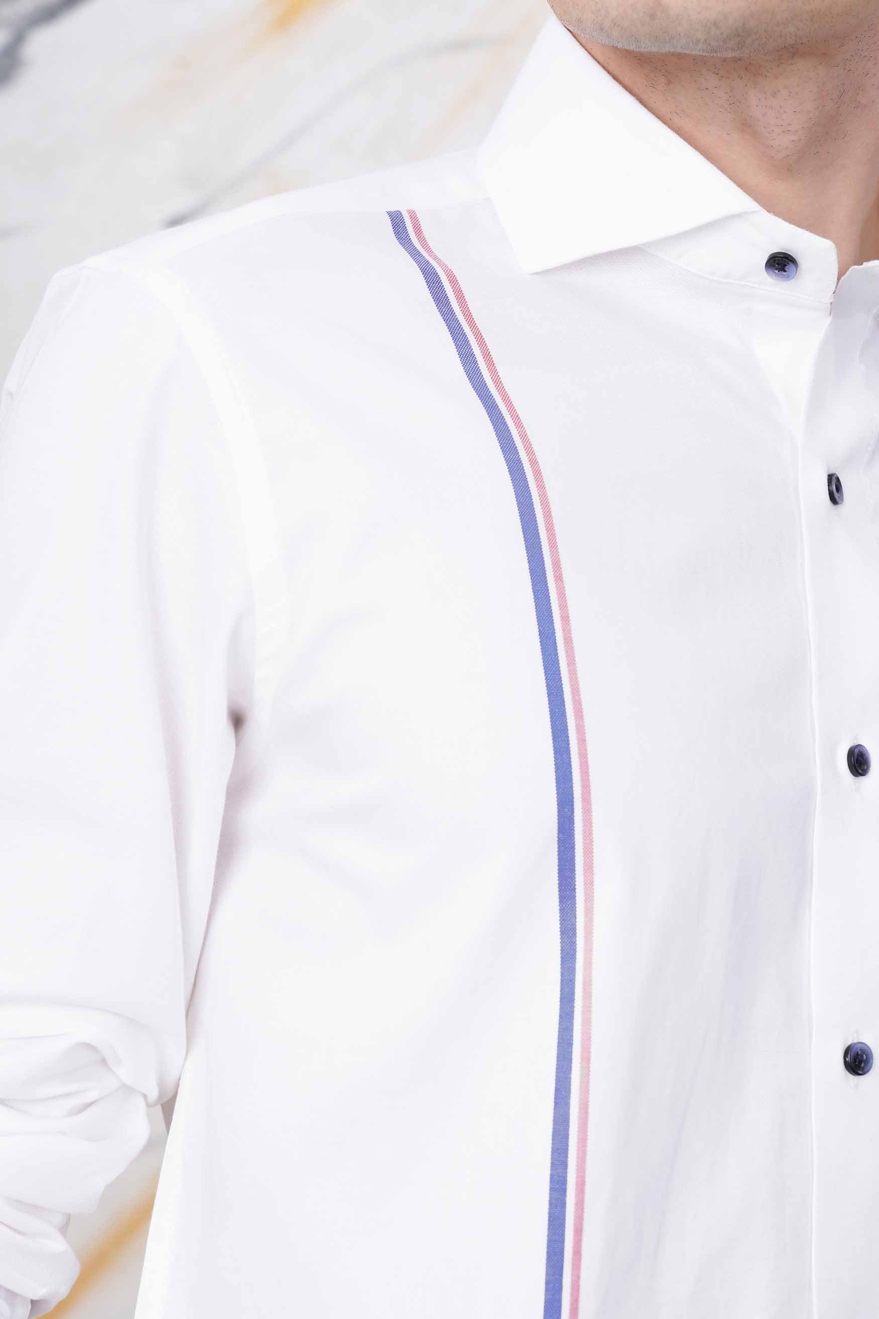 Bright White with Dusky Blue and Thulian Pink Dual Striped Royal Oxford Shirt