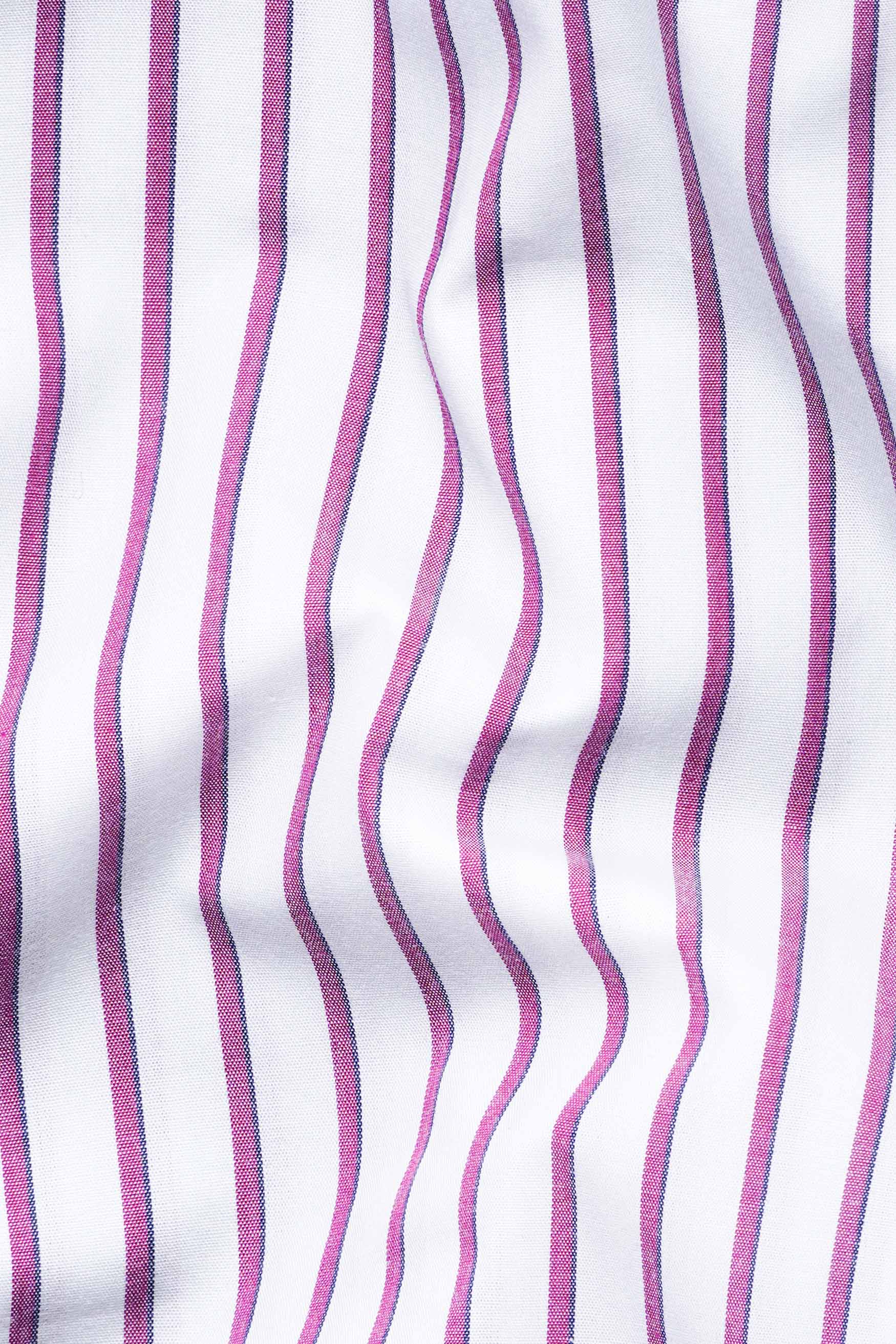 Bright White and Pansy Pink Striped Premium Cotton Shirt