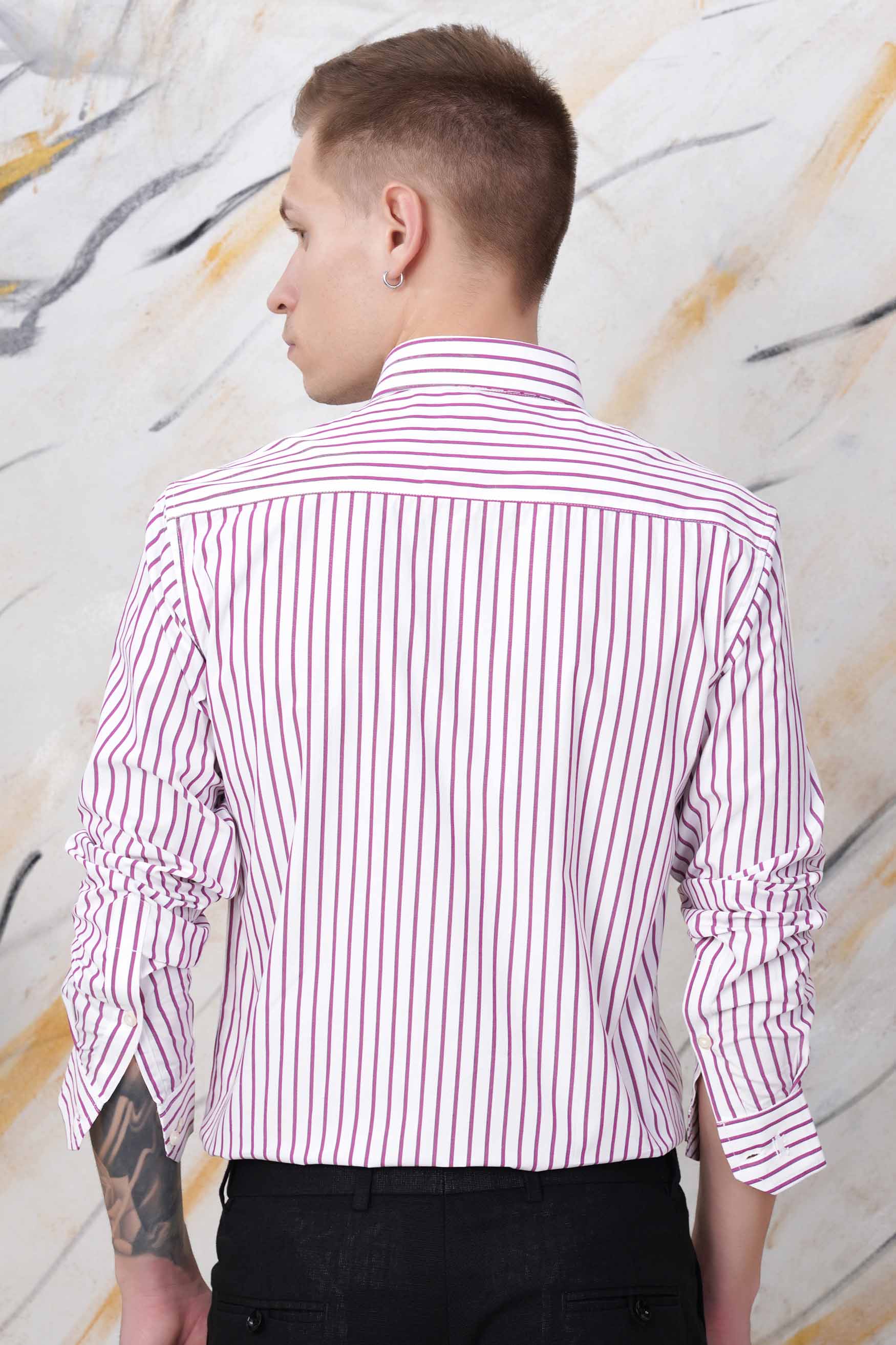 Bright White and Pansy Pink Striped Premium Cotton Shirt