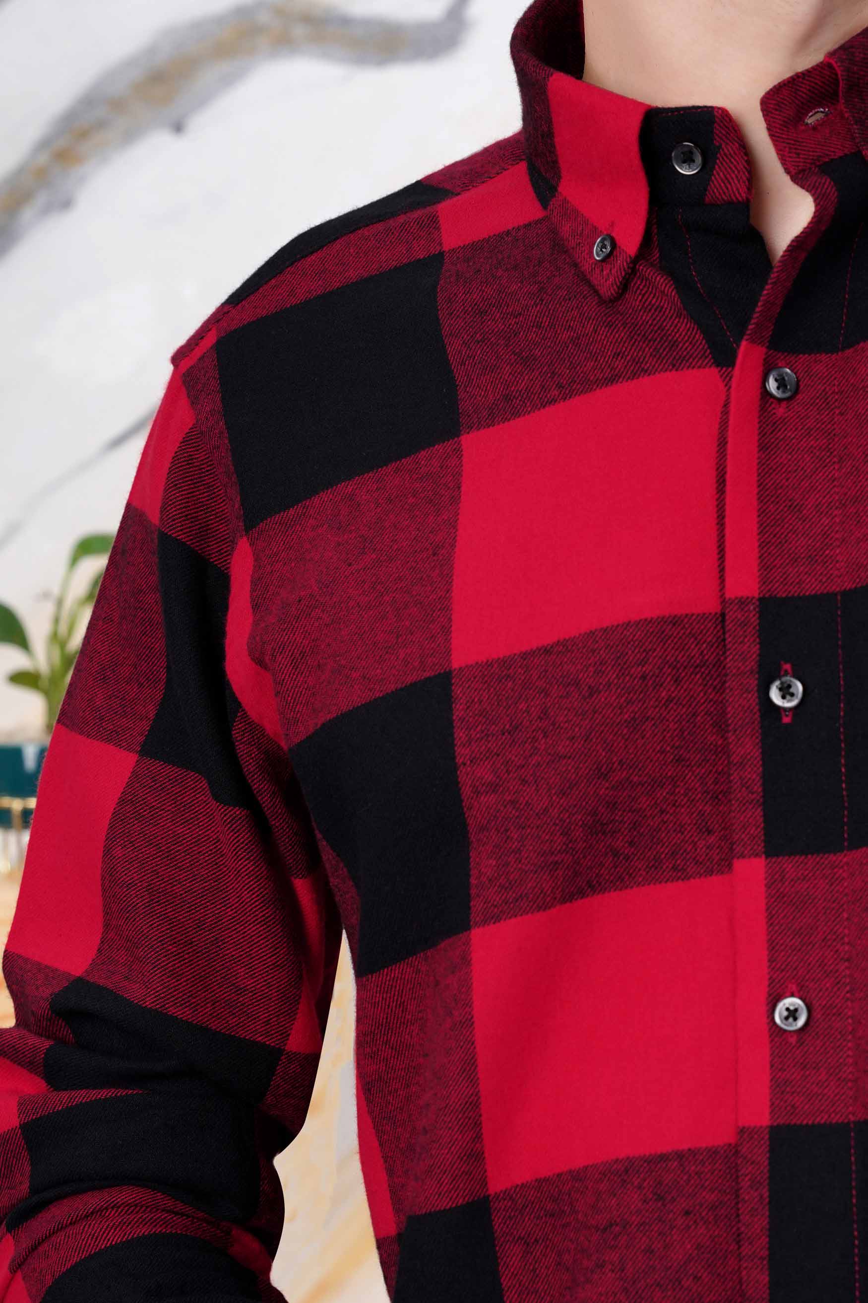 Cornell Red and Cinder Black Checked Flannel Button Down Shirt
