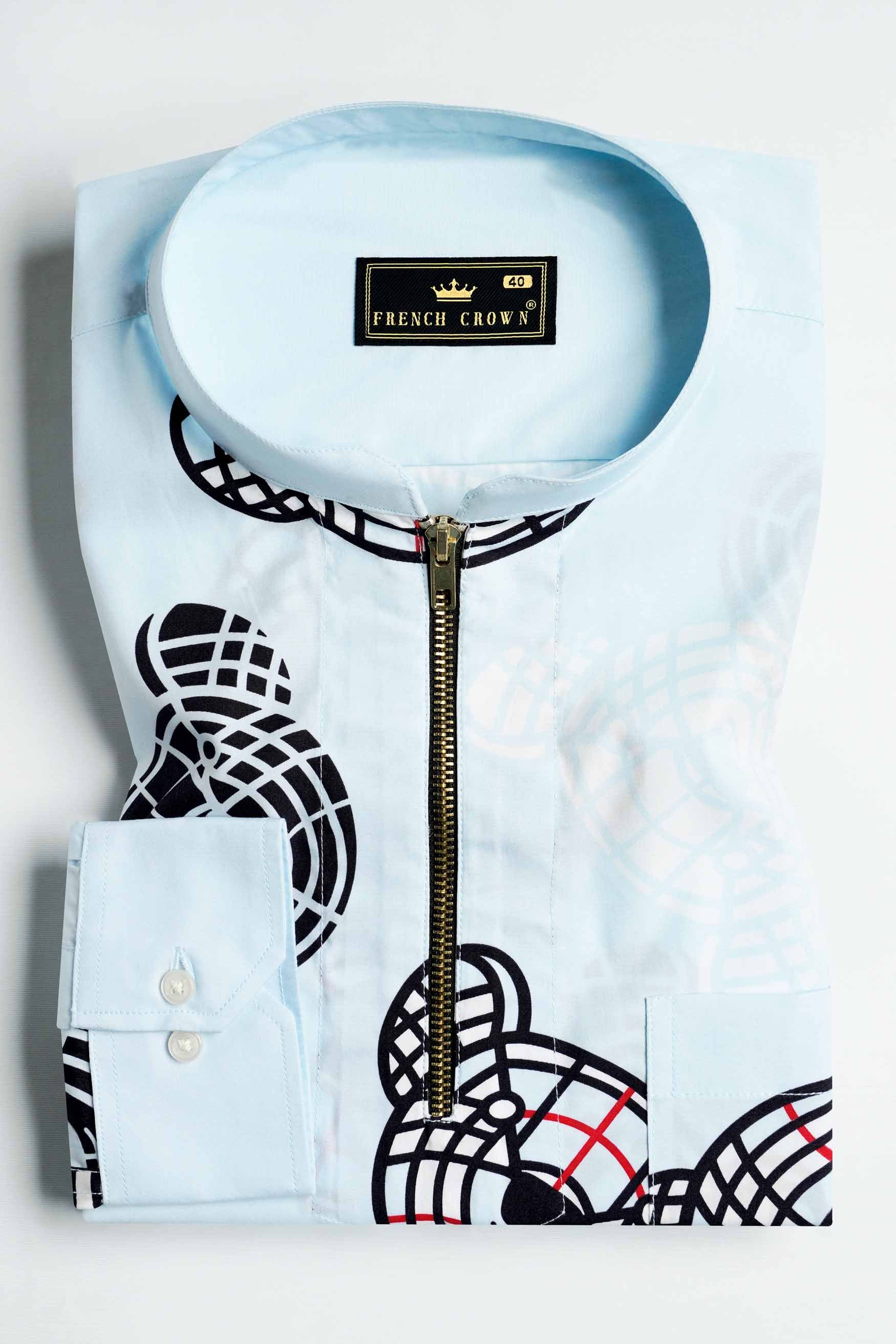 Sinbad Blue and Black Bear Printed Premium Cotton Designer Shirt