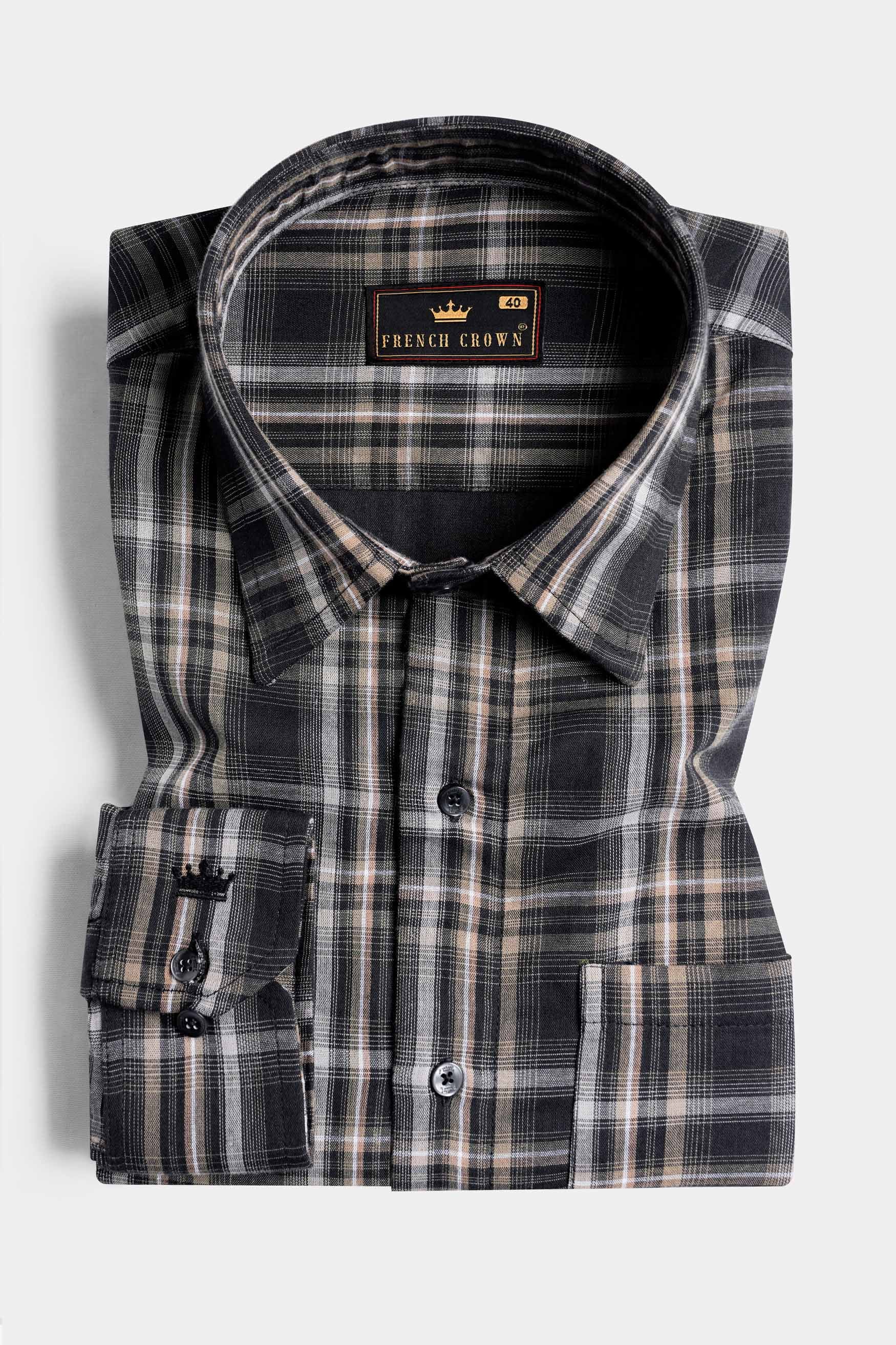 Jade Black and Flint Brown Twill Plaid Premium Cotton Shirt