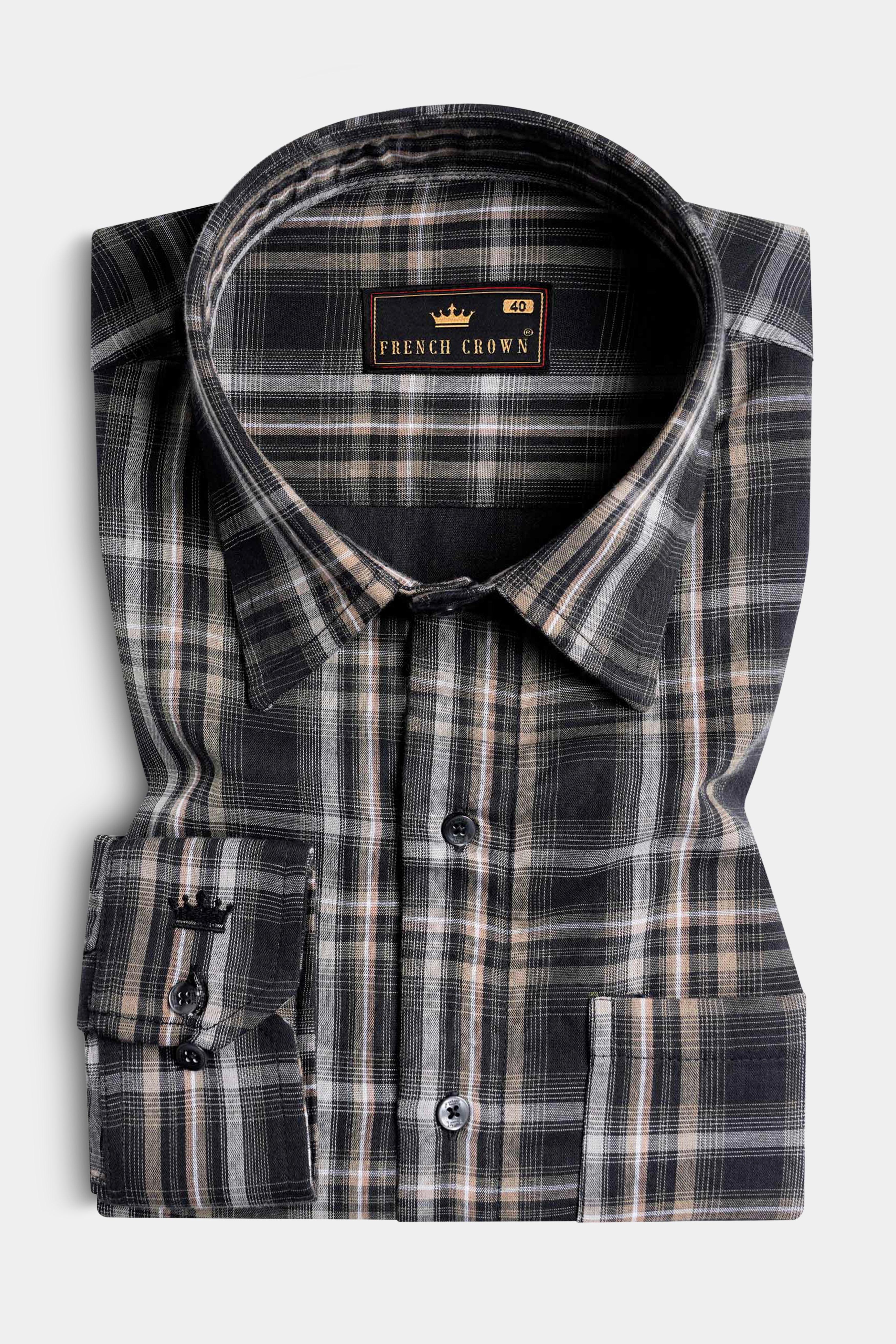 Jade Black and Flint Brown Twill Plaid Premium Cotton Shirt