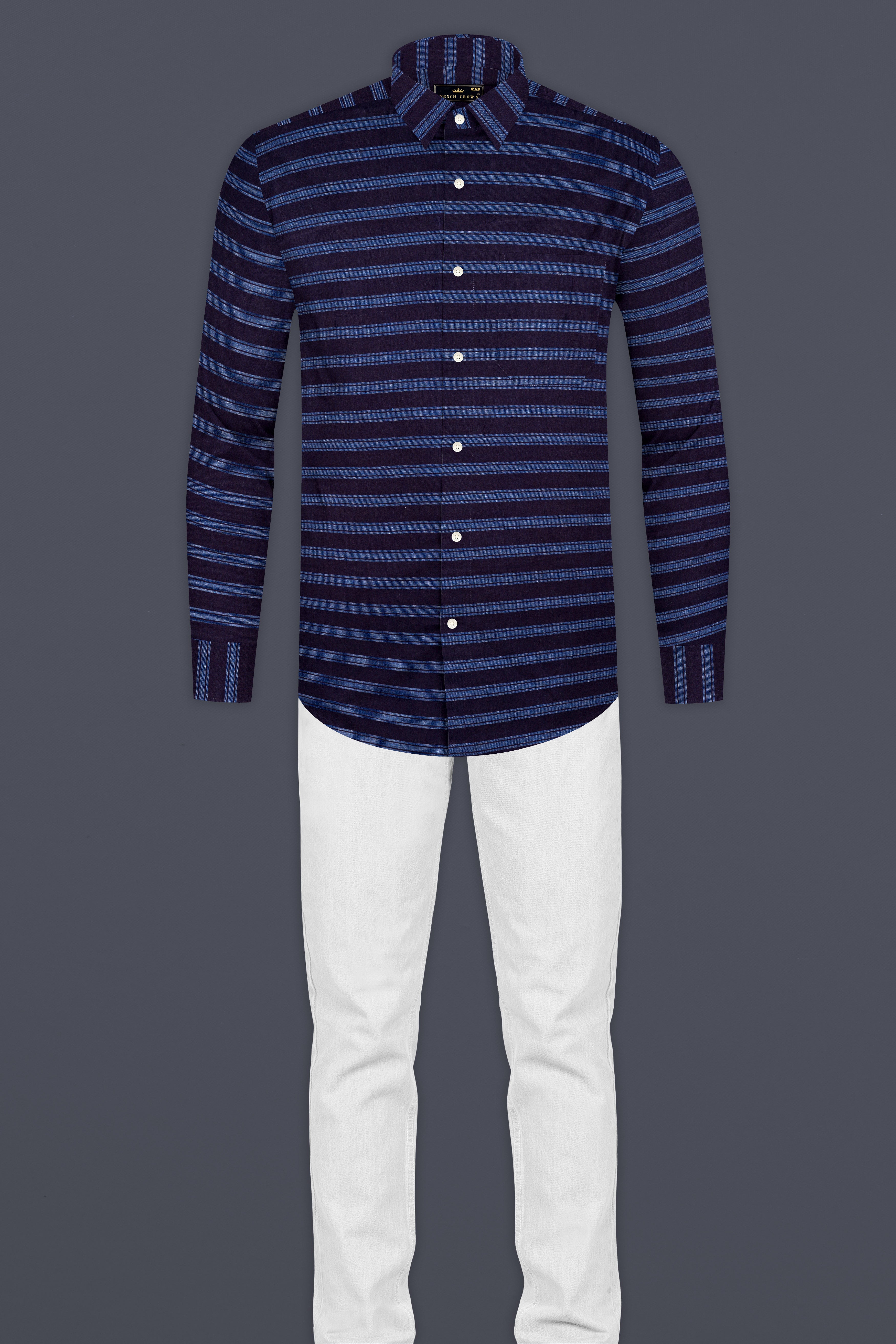 Indigo Blue and Lapis Blue Striped Chambray Shirt