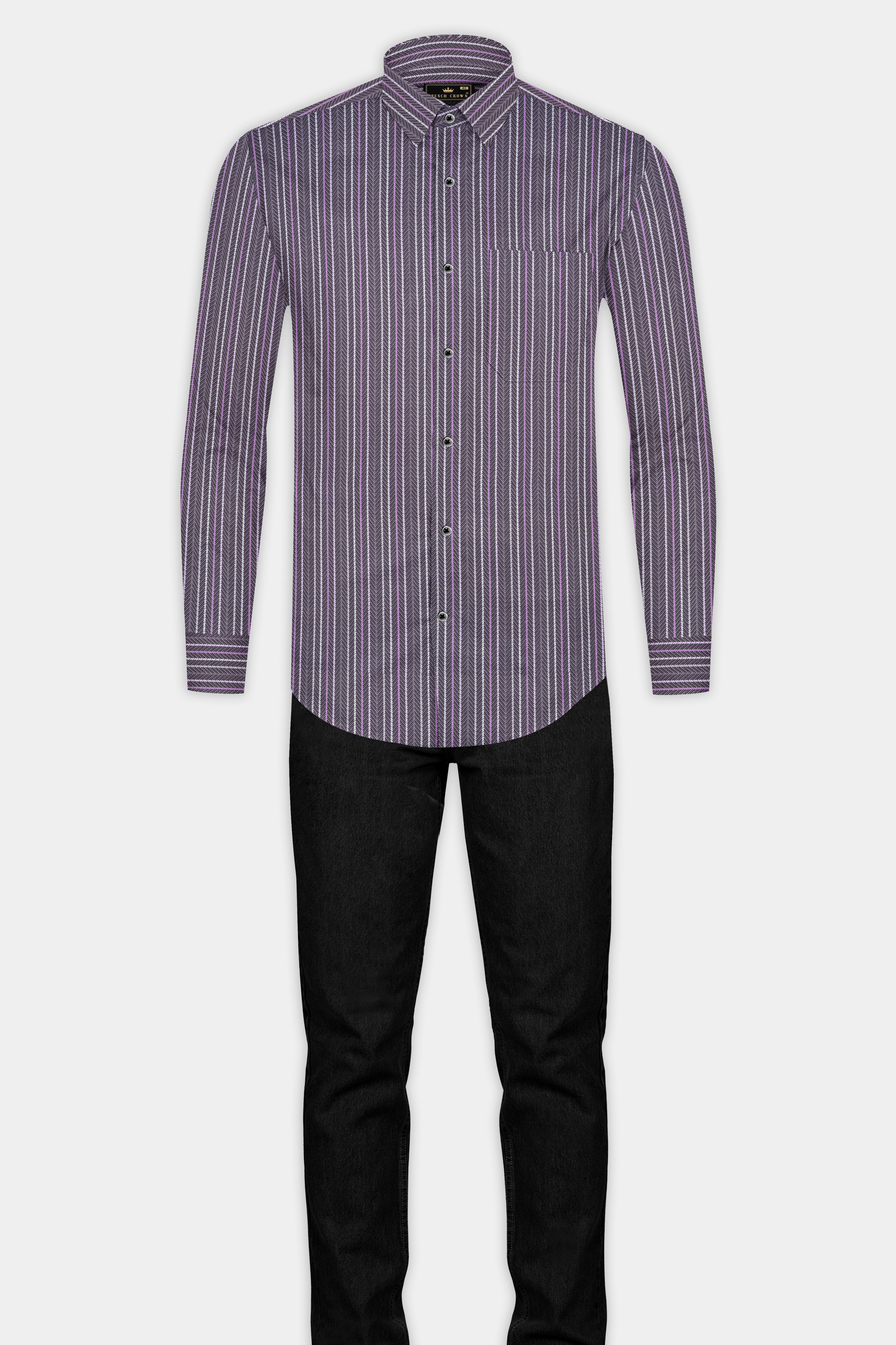 Scarpa Flow Purple Multicolour Striped Dobby Textured Premium Giza Cotton Shirt