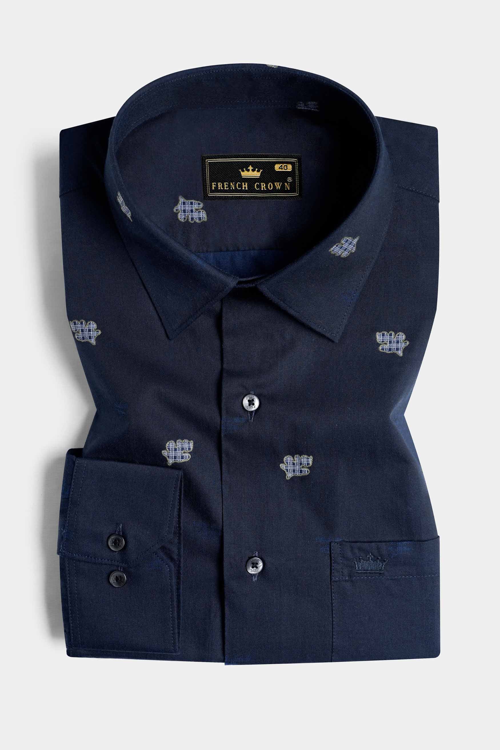 Ebony Clay Blue Jacquard Textured Premium Giza Cotton Shirt