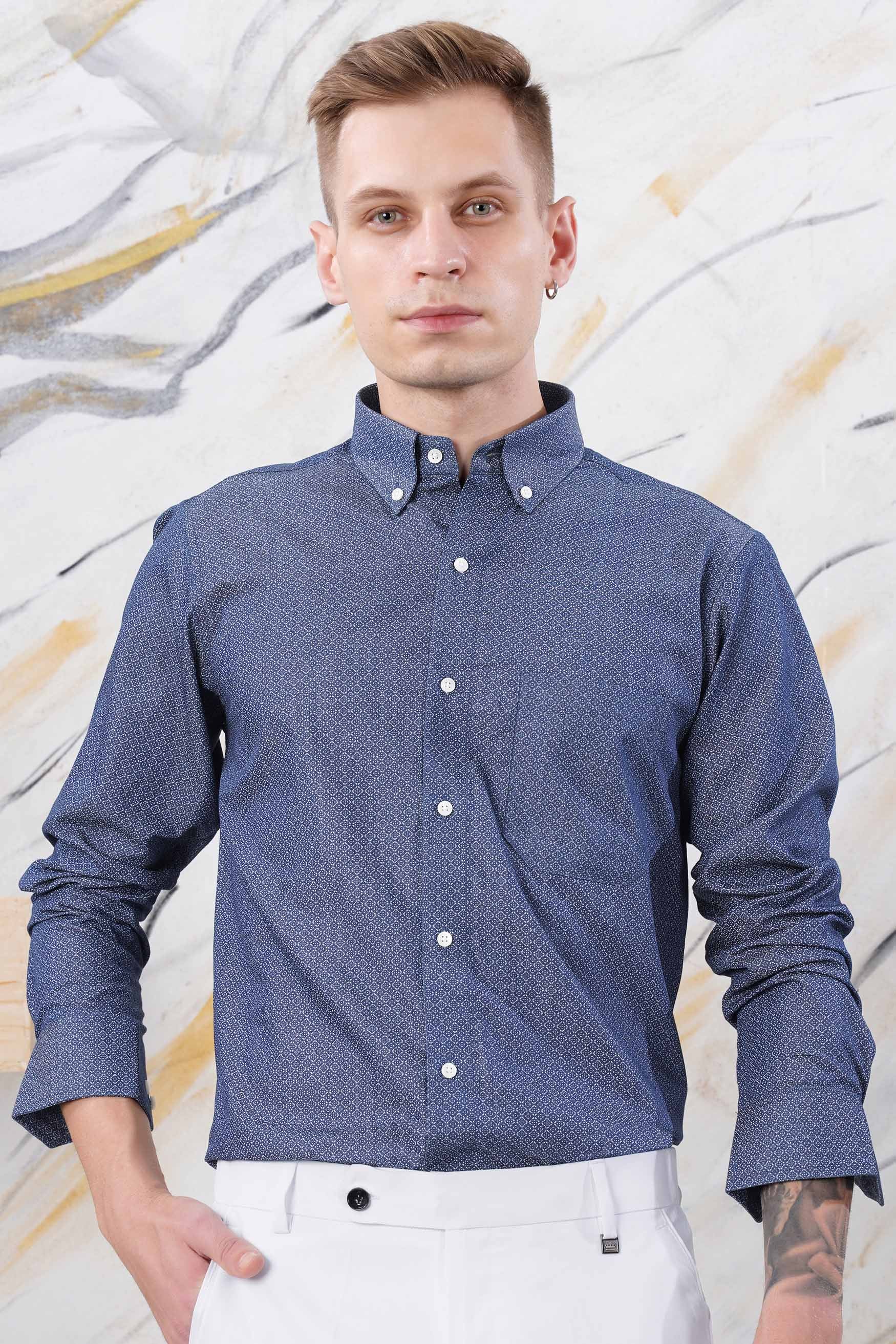 Cloud Burst Blue and Botticelli Blue Printed Chambray Shirt