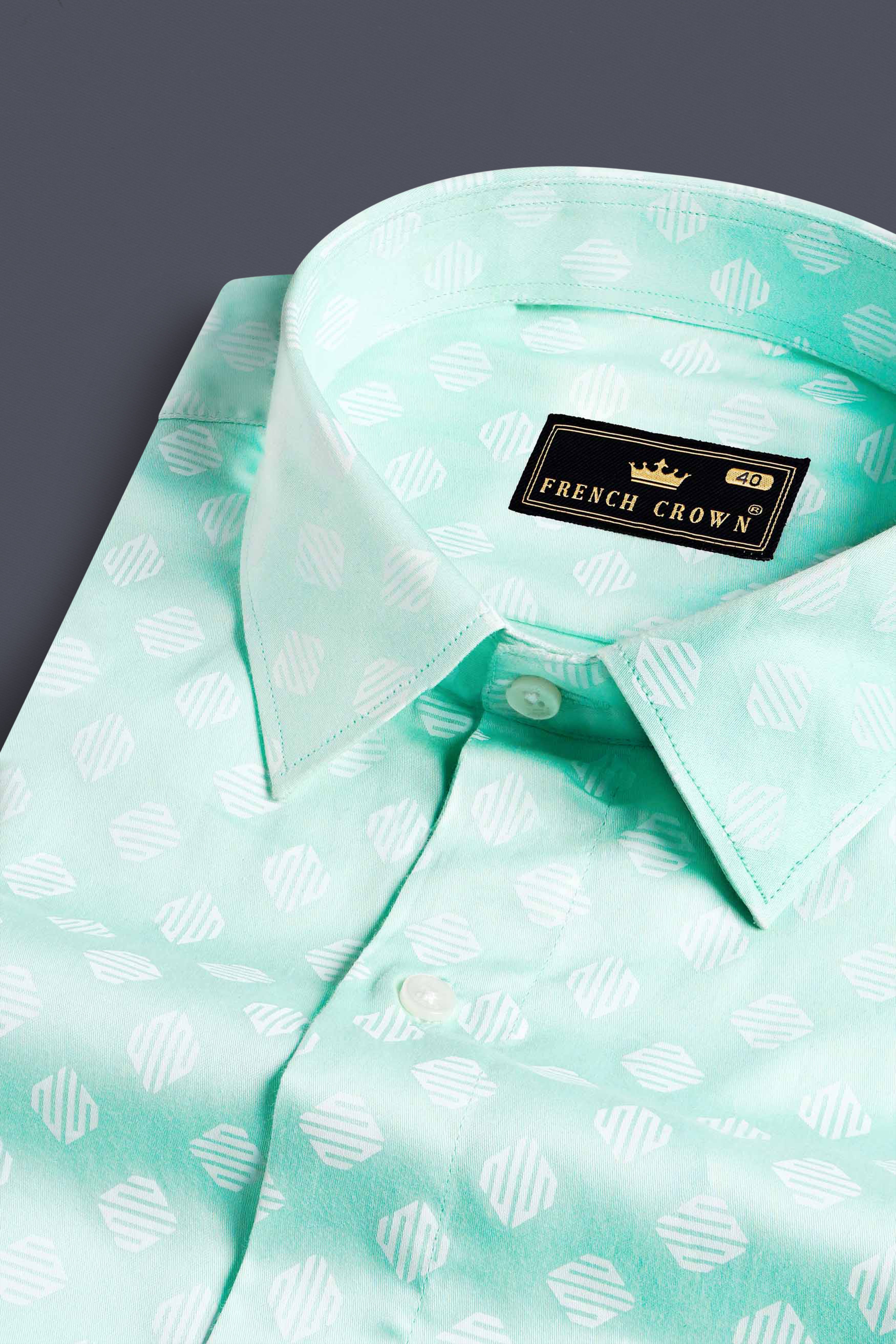 Chinook Green and White Printed Subtle Sheen Super Soft Premium Cotton Shirt