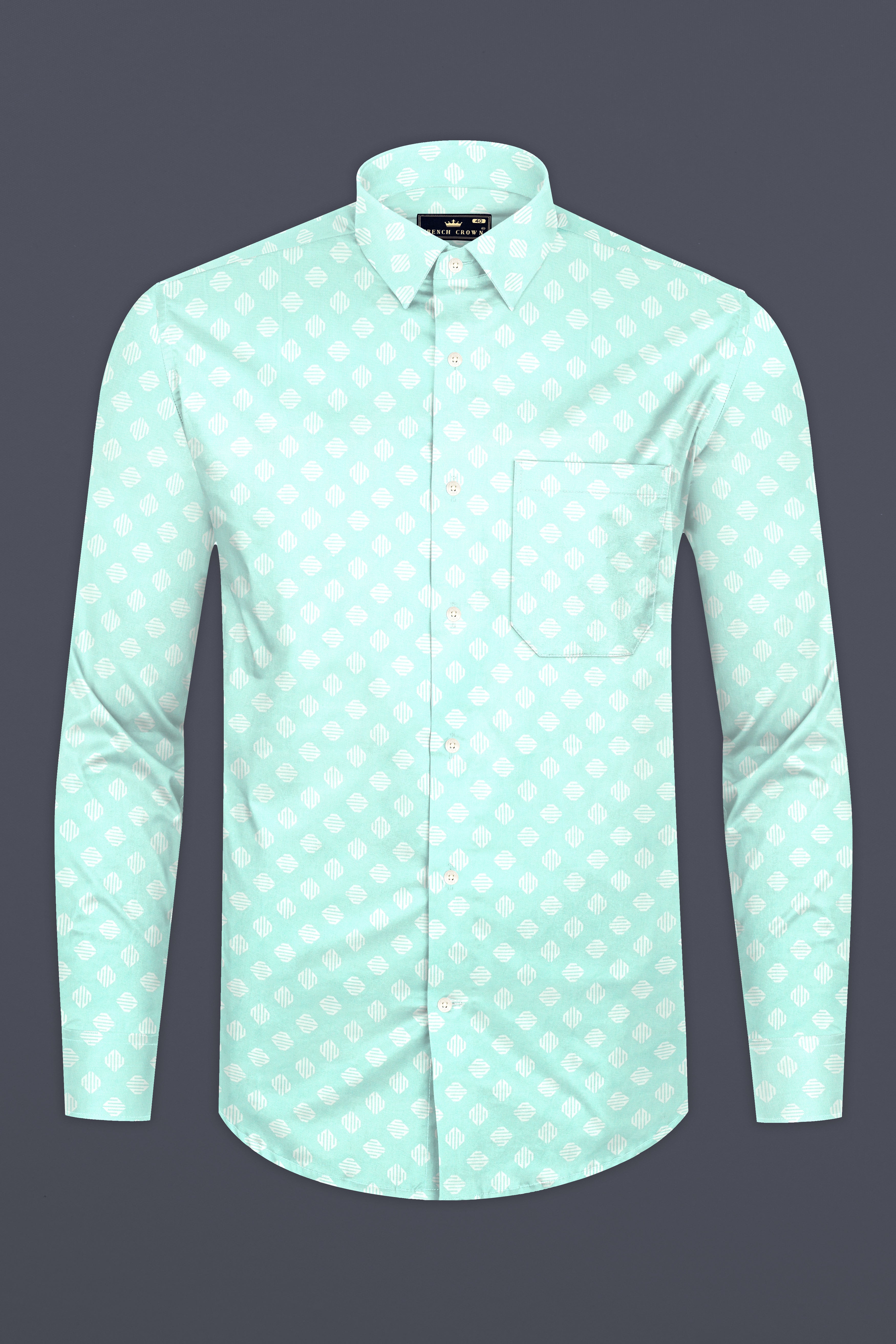 Chinook Green and White Printed Subtle Sheen Super Soft Premium Cotton Shirt