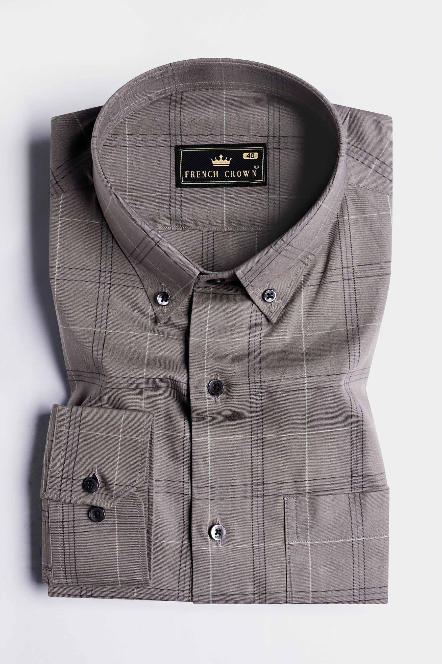 Schooner Brown and Mulled Purple Twill Plaid Premium Cotton Shirt