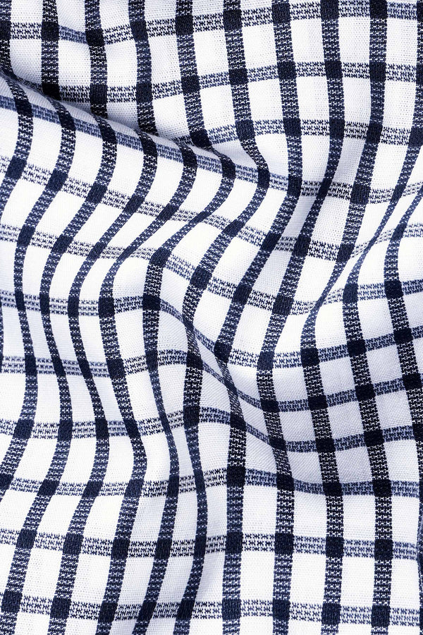 Deep Cove Blue and White Gingham Checkered Dobby Textured Premium Giza Cotton Shirt