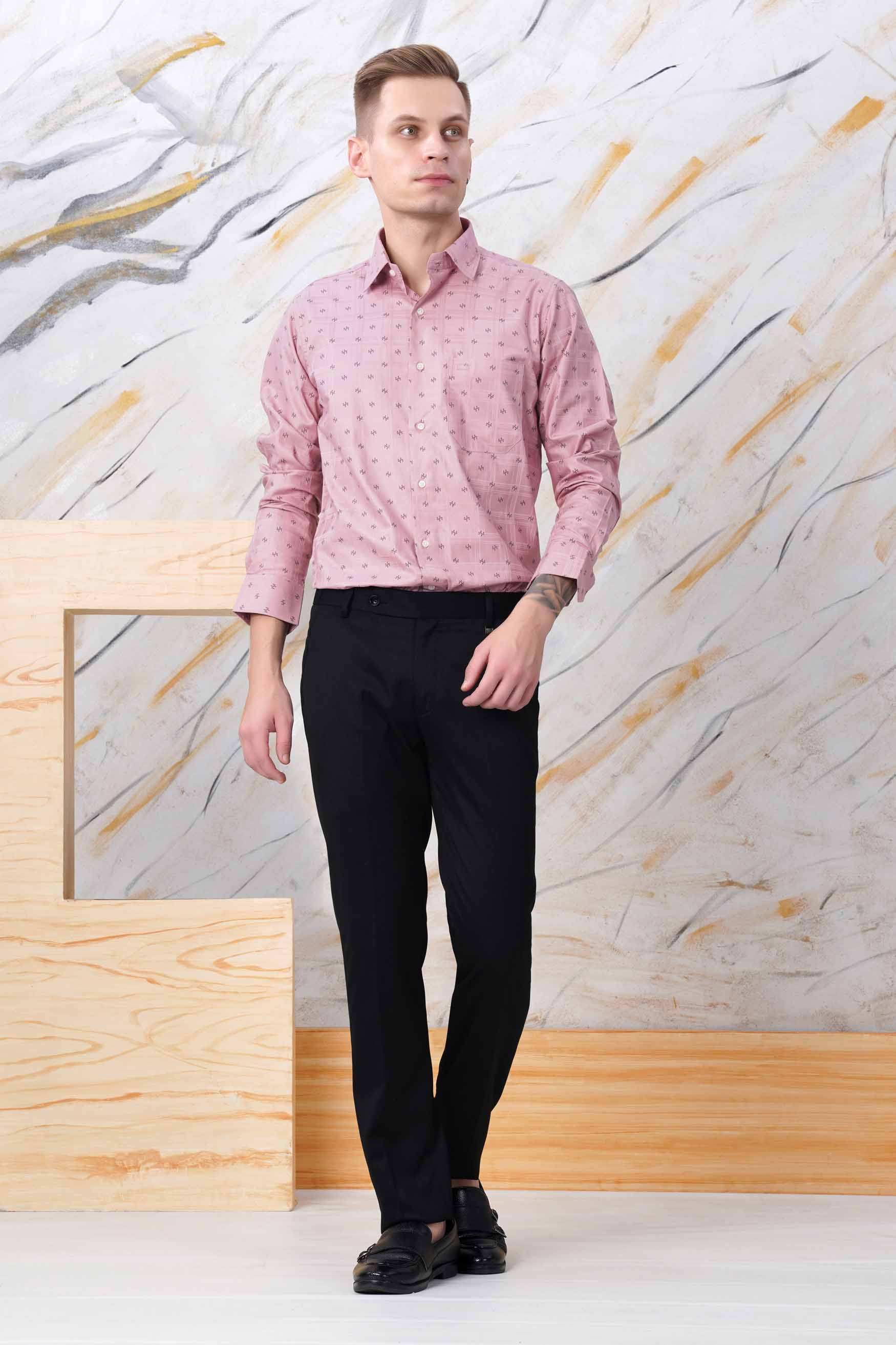Careys Pink and Black Dobby Textured Premium Giza Cotton Shirt