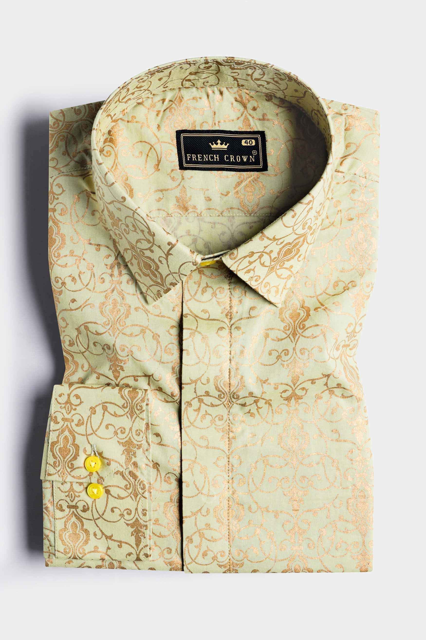 Careys Green and Copper Rust Gold Foil Printed Designer Shirt