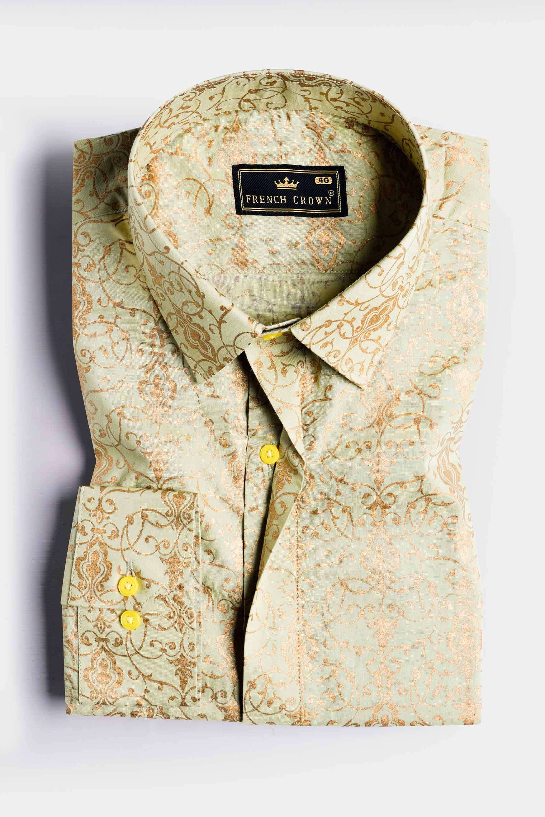 Careys Green and Copper Rust Gold Foil Printed Designer Shirt