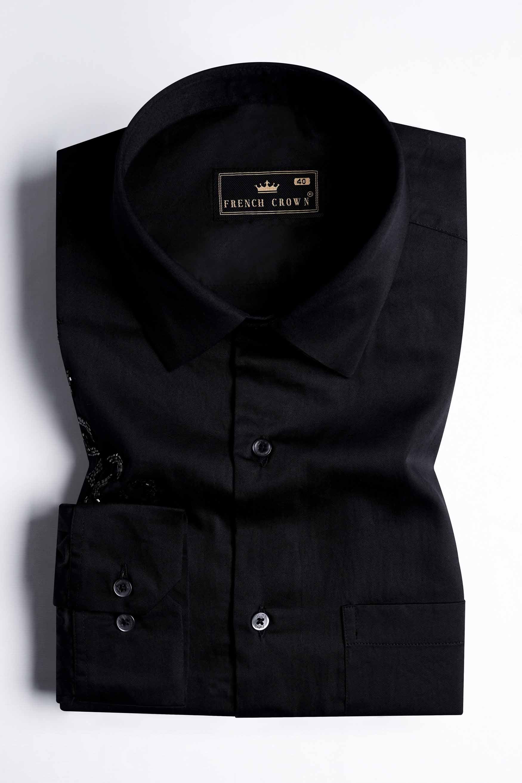 Jade Black Tikki Work Hand Stitched Subtle Sheen Super Soft Premium Cotton Designer Shirt 11536-BLK-E282-38, 11536-BLK-E282-H-38, 11536-BLK-E282-39, 11536-BLK-E282-H-39, 11536-BLK-E282-40, 11536-BLK-E282-H-40, 11536-BLK-E282-42, 11536-BLK-E282-H-42, 11536-BLK-E282-44, 11536-BLK-E282-H-44, 11536-BLK-E282-46, 11536-BLK-E282-H-46, 11536-BLK-E282-48, 11536-BLK-E282-H-48, 11536-BLK-E282-50, 11536-BLK-E282-H-50, 11536-BLK-E282-52, 11536-BLK-E282-H-52