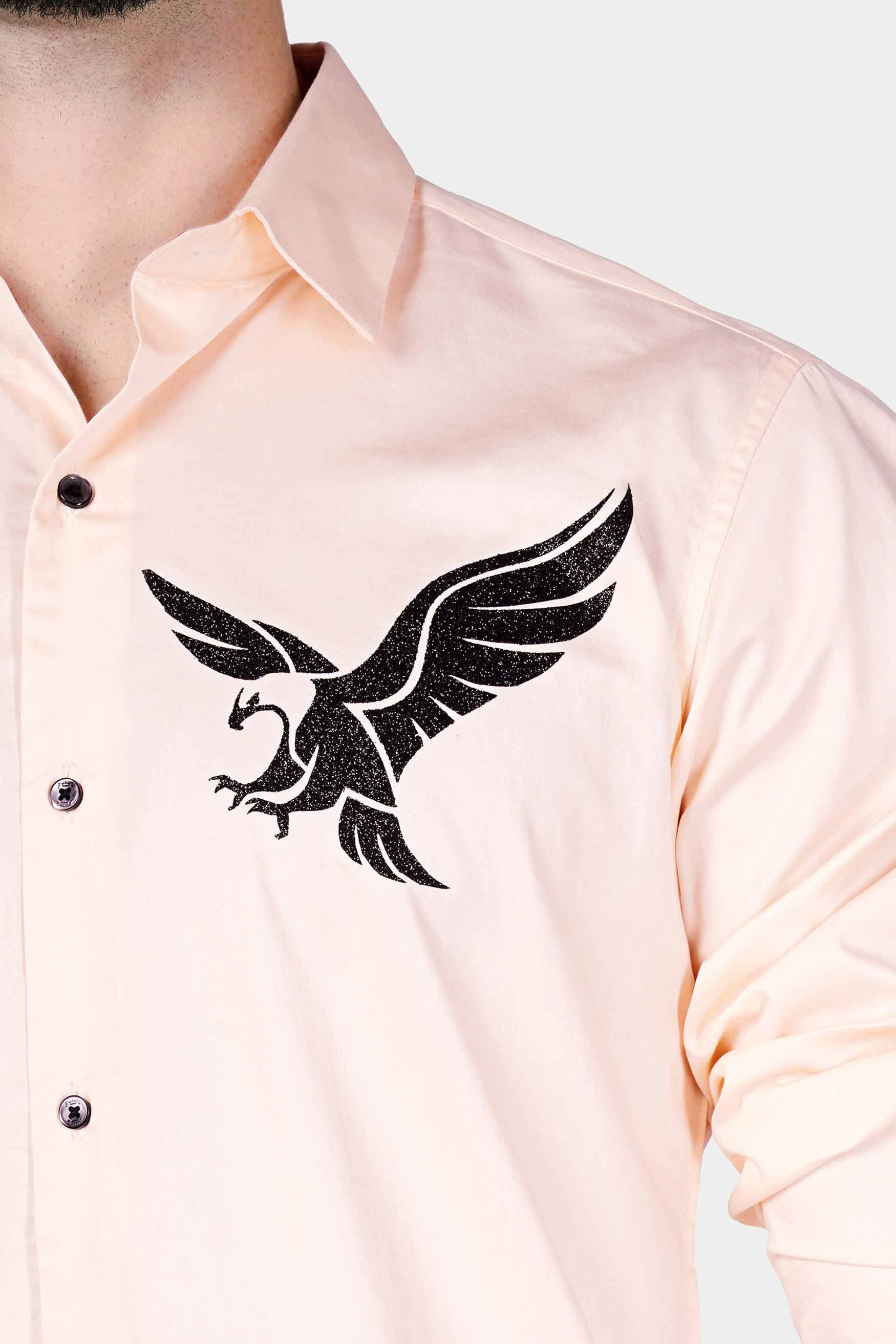 Gainsboro Peach Eagle Foil Printed Subtle Sheen Super Soft Premium Cotton Designer Shirt