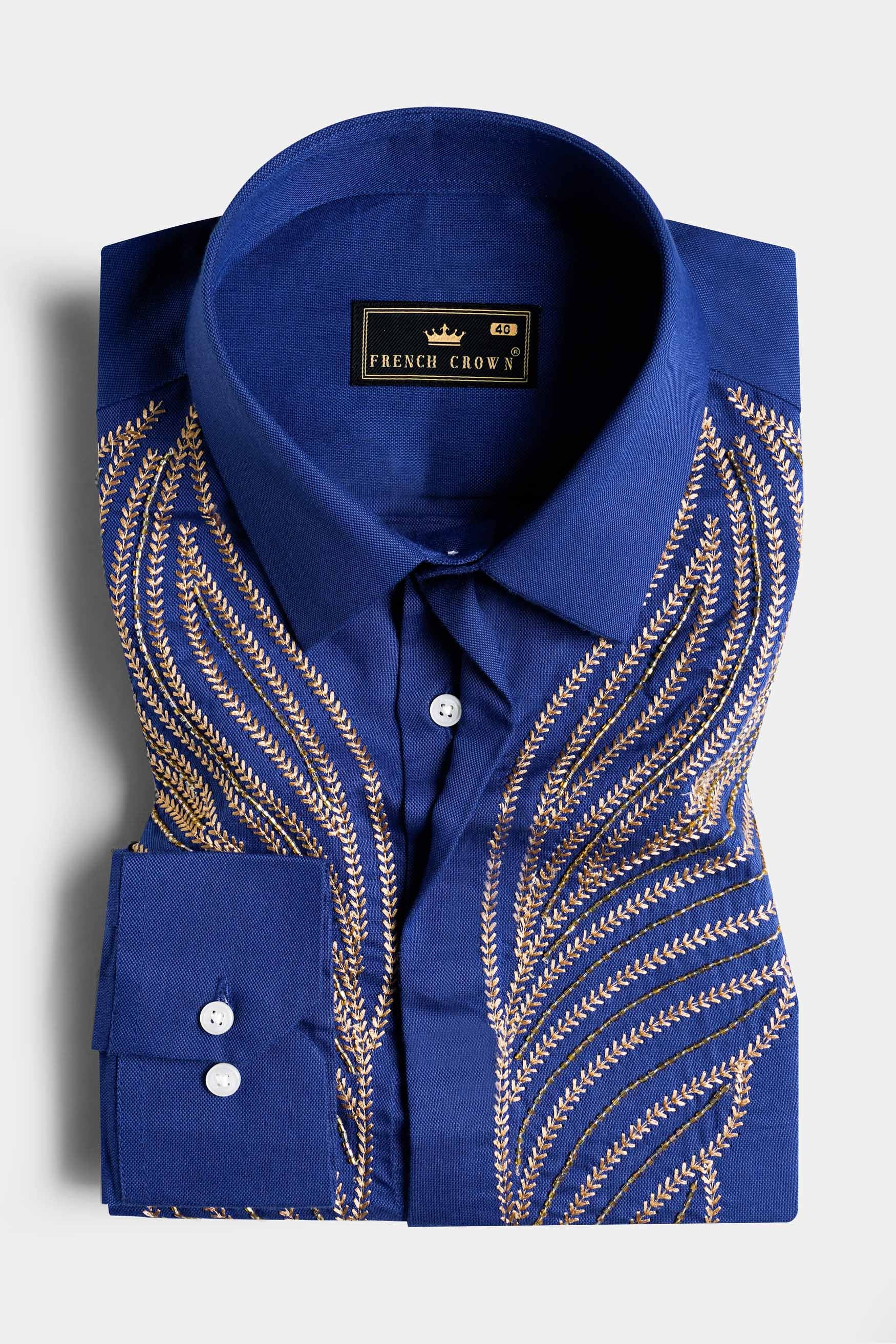 Downriver Blue Moti Work Wings Hand Stitched Royal Oxford Designer Shirt 11551-P782-E288-38, 11551-P782-E288-H-38, 11551-P782-E288-39, 11551-P782-E288-H-39, 11551-P782-E288-40, 11551-P782-E288-H-40, 11551-P782-E288-42, 11551-P782-E288-H-42, 11551-P782-E288-44, 11551-P782-E288-H-44, 11551-P782-E288-46, 11551-P782-E288-H-46, 11551-P782-E288-48, 11551-P782-E288-H-48, 11551-P782-E288-50, 11551-P782-E288-H-50, 11551-P782-E288-52, 11551-P782-E288-H-52