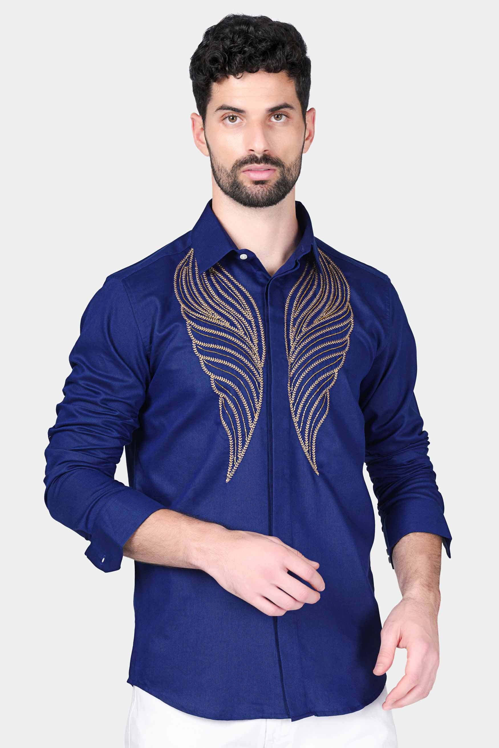 Downriver Blue Moti Work Wings Hand Stitched Royal Oxford Designer Shirt 11551-P782-E288-38, 11551-P782-E288-H-38, 11551-P782-E288-39, 11551-P782-E288-H-39, 11551-P782-E288-40, 11551-P782-E288-H-40, 11551-P782-E288-42, 11551-P782-E288-H-42, 11551-P782-E288-44, 11551-P782-E288-H-44, 11551-P782-E288-46, 11551-P782-E288-H-46, 11551-P782-E288-48, 11551-P782-E288-H-48, 11551-P782-E288-50, 11551-P782-E288-H-50, 11551-P782-E288-52, 11551-P782-E288-H-52