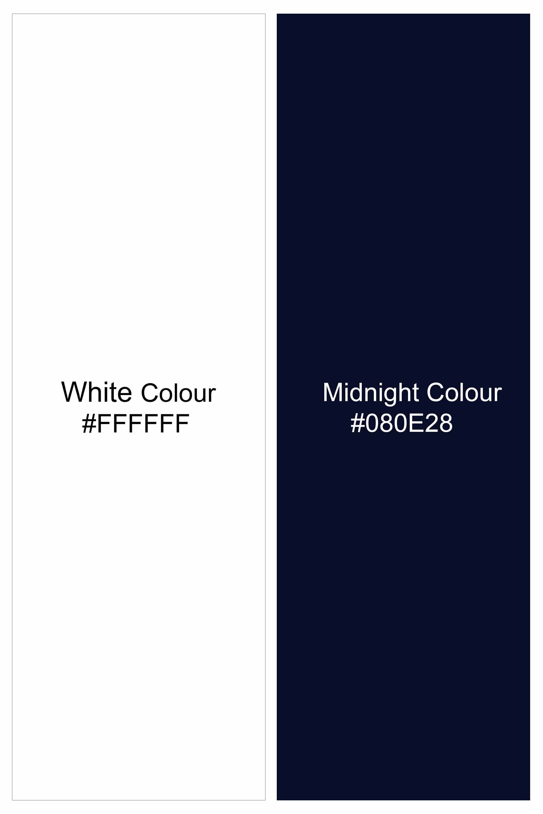 Bright White and Midnight Blue Tile Printed Subtle Sheen Super Soft Premium Cotton Shirt