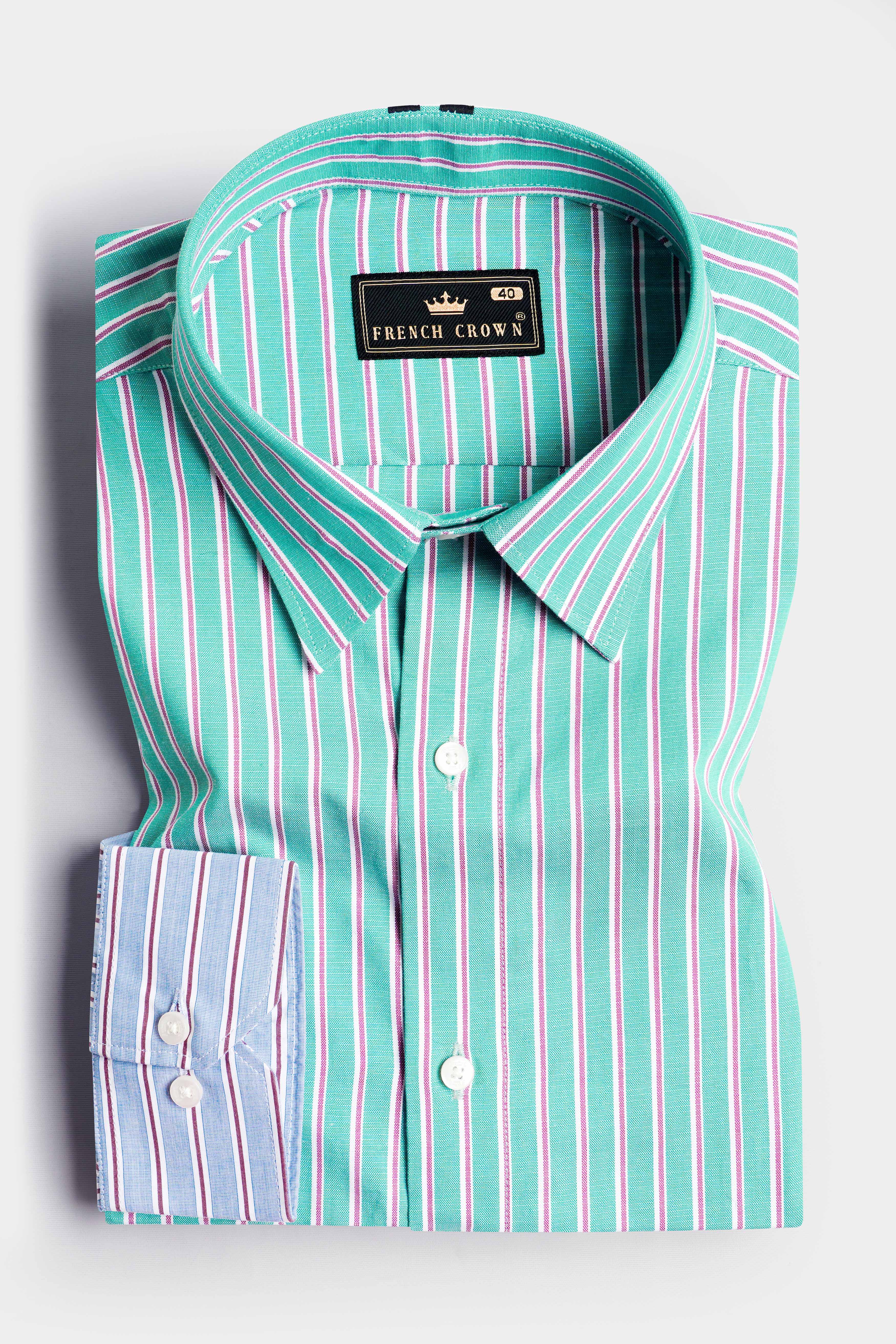 Downy Green and Periwinkle Blue Striped Premium Cotton Designer Shirt 11578-P467-38, 11578-P467-H-38, 11578-P467-39, 11578-P467-H-39, 11578-P467-40, 11578-P467-H-40, 11578-P467-42, 11578-P467-H-42, 11578-P467-44, 11578-P467-H-44, 11578-P467-46, 11578-P467-H-46, 11578-P467-48, 11578-P467-H-48, 11578-P467-50, 11578-P467-H-50, 11578-P467-52, 11578-P467-H-52