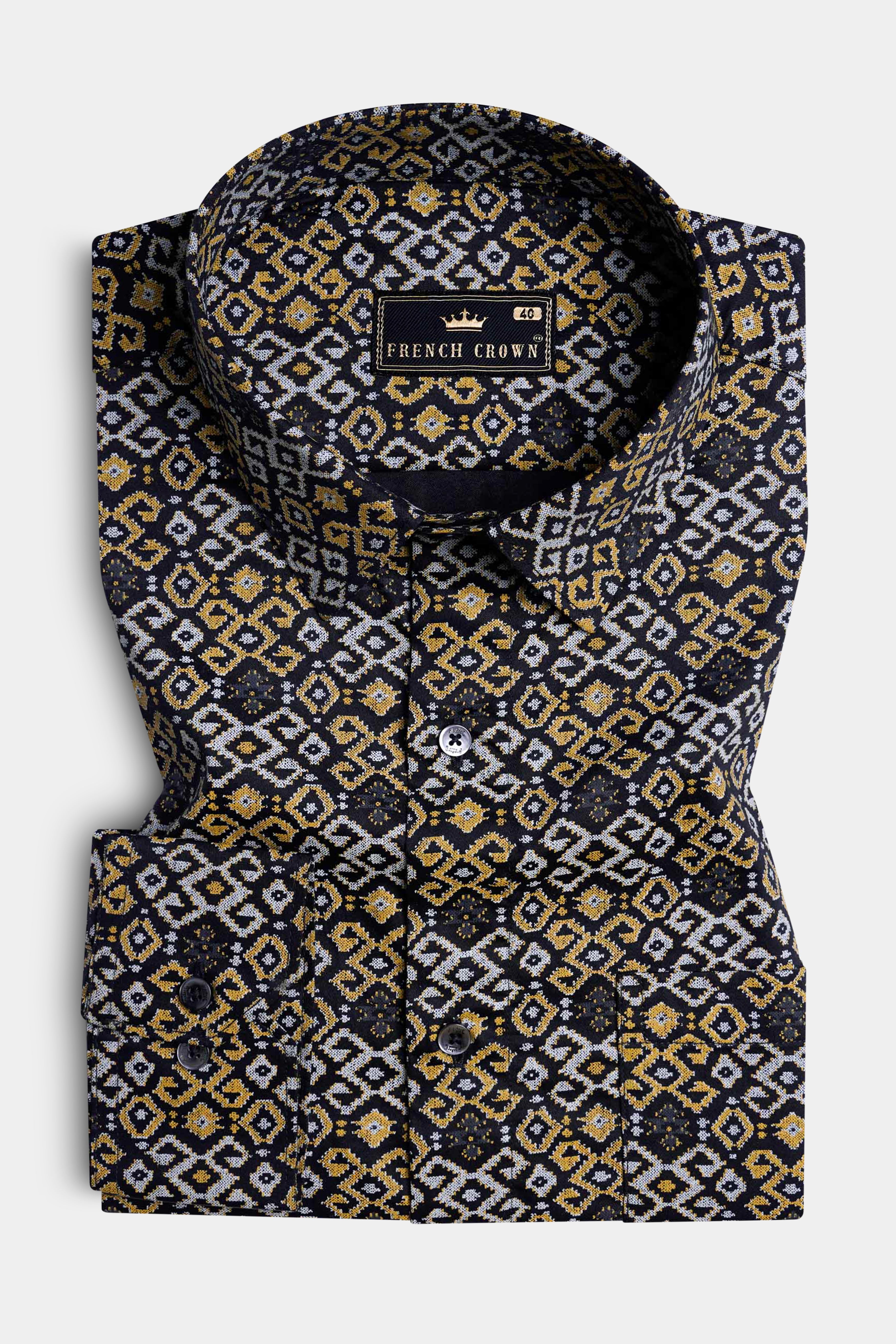 Jade Black with Tiara Gray and Kumera Brown Printed Subtle Sheen Super Soft Premium Cotton Shirt