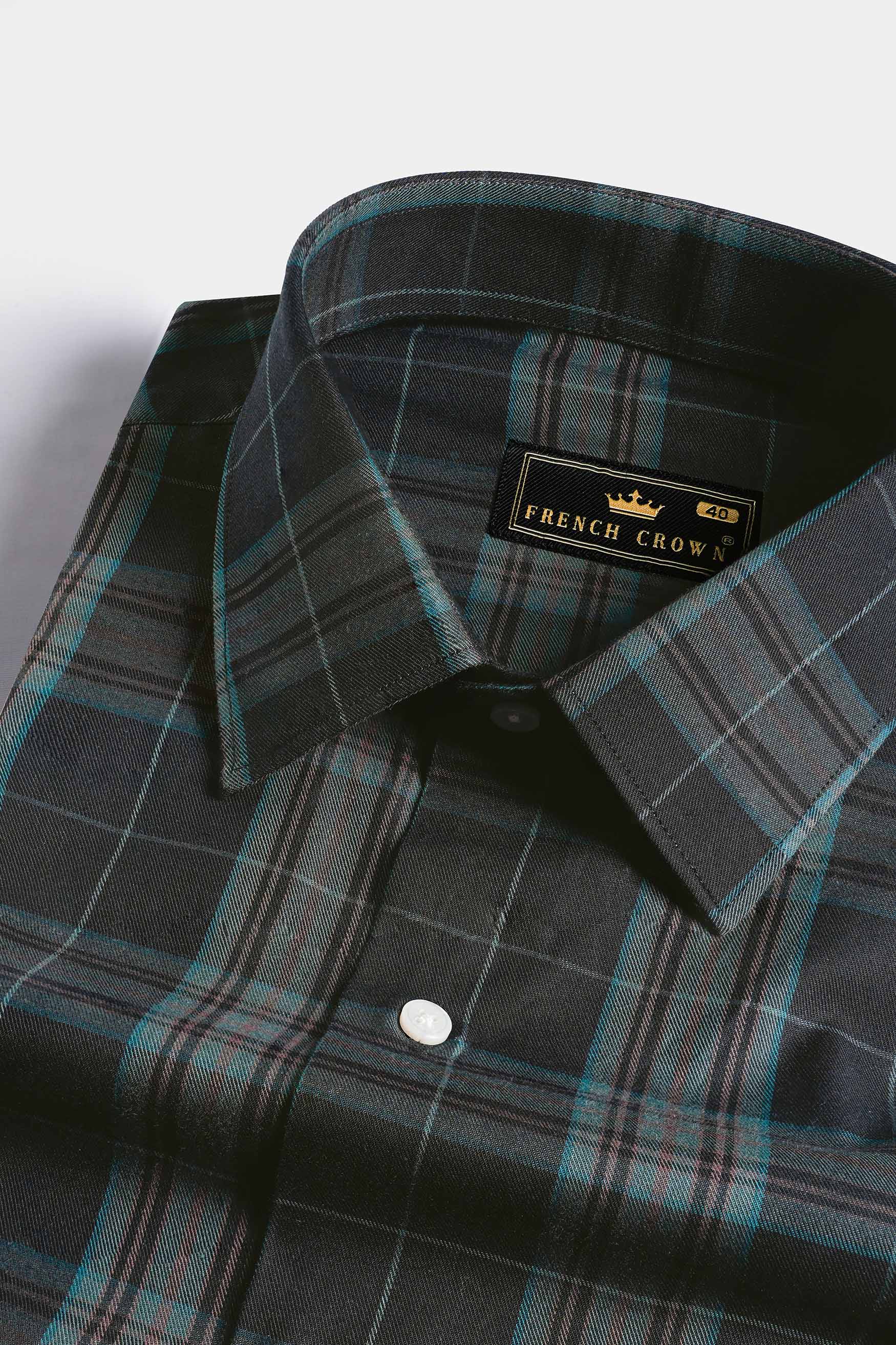 Gravel Gray and Nandor Green Plaid Twill Premium Cotton Shirt 11586-38, 11586-H-38, 11586-39, 11586-H-39, 11586-40, 11586-H-40, 11586-42, 11586-H-42, 11586-44, 11586-H-44, 11586-46, 11586-H-46, 11586-48, 11586-H-48, 11586-50, 11586-H-50, 11586-52, 11586-H-52