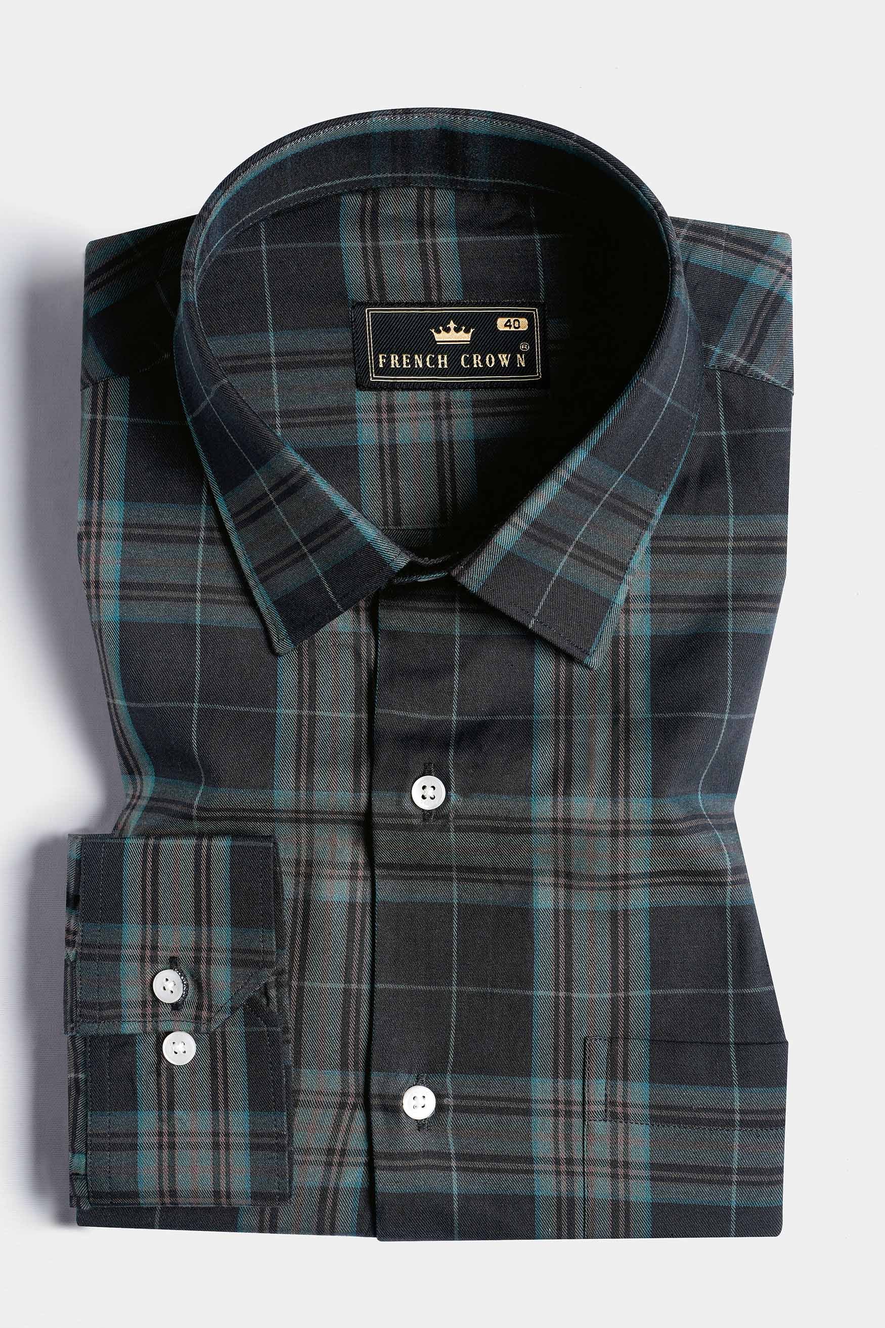 Gravel Gray and Nandor Green Plaid Twill Premium Cotton Shirt 11586-38, 11586-H-38, 11586-39, 11586-H-39, 11586-40, 11586-H-40, 11586-42, 11586-H-42, 11586-44, 11586-H-44, 11586-46, 11586-H-46, 11586-48, 11586-H-48, 11586-50, 11586-H-50, 11586-52, 11586-H-52