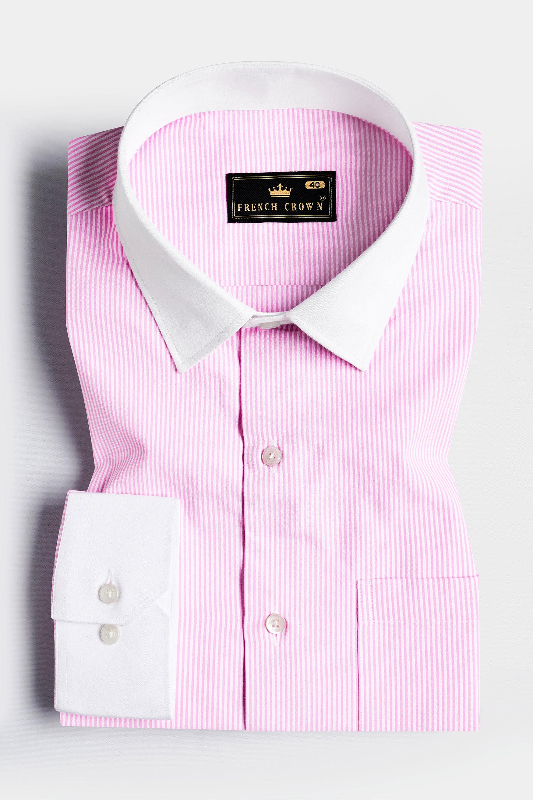 Melanie Pink and White Striped with White Cuffs and Collar Premium Cotton Shirt 11587-WCC-38, 11587-WCC-H-38, 11587-WCC-39, 11587-WCC-H-39, 11587-WCC-40, 11587-WCC-H-40, 11587-WCC-42, 11587-WCC-H-42, 11587-WCC-44, 11587-WCC-H-44, 11587-WCC-46, 11587-WCC-H-46, 11587-WCC-48, 11587-WCC-H-48, 11587-WCC-50, 11587-WCC-H-50, 11587-WCC-52, 11587-WCC-H-52
