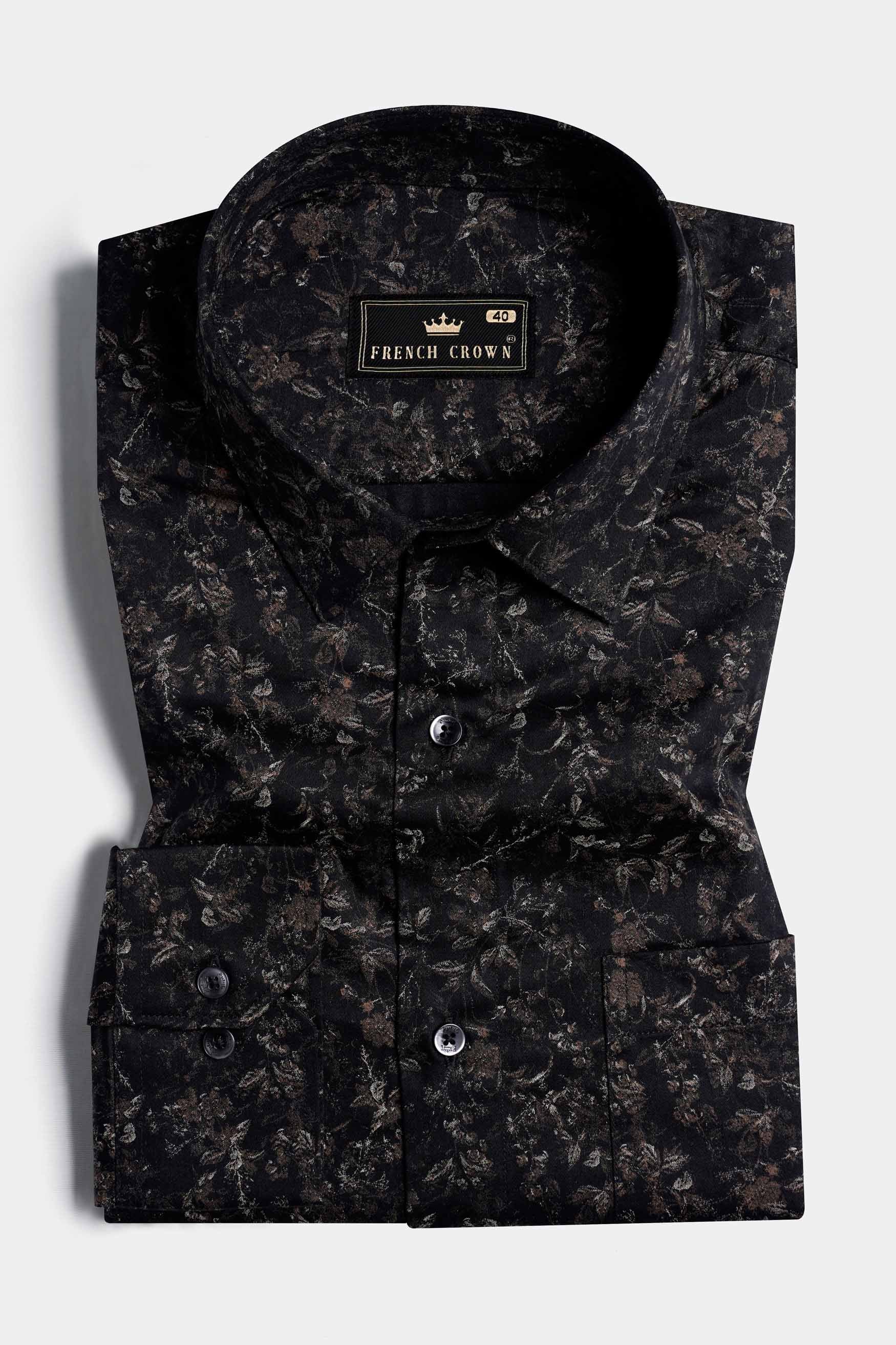 Jade Black with Birch Brown Floral Printed Subtle Sheen Super Soft Premium Cotton Shirt 11588-BLK-38, 11588-BLK-H-38, 11588-BLK-39, 11588-BLK-H-39, 11588-BLK-40, 11588-BLK-H-40, 11588-BLK-42, 11588-BLK-H-42, 11588-BLK-44, 11588-BLK-H-44, 11588-BLK-46, 11588-BLK-H-46, 11588-BLK-48, 11588-BLK-H-48, 11588-BLK-50, 11588-BLK-H-50, 11588-BLK-52, 11588-BLK-H-52