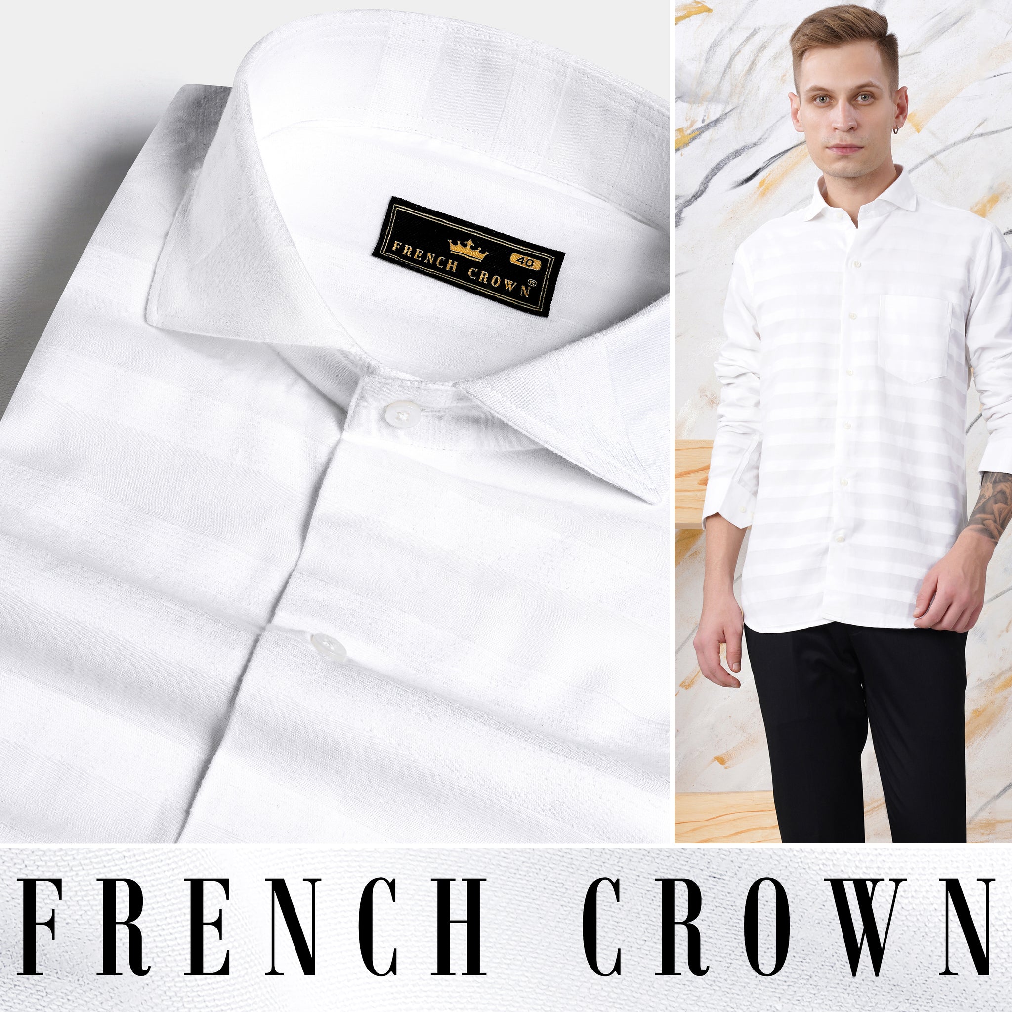 Bright White Formal Stripes Premium Cotton Shirt For Men