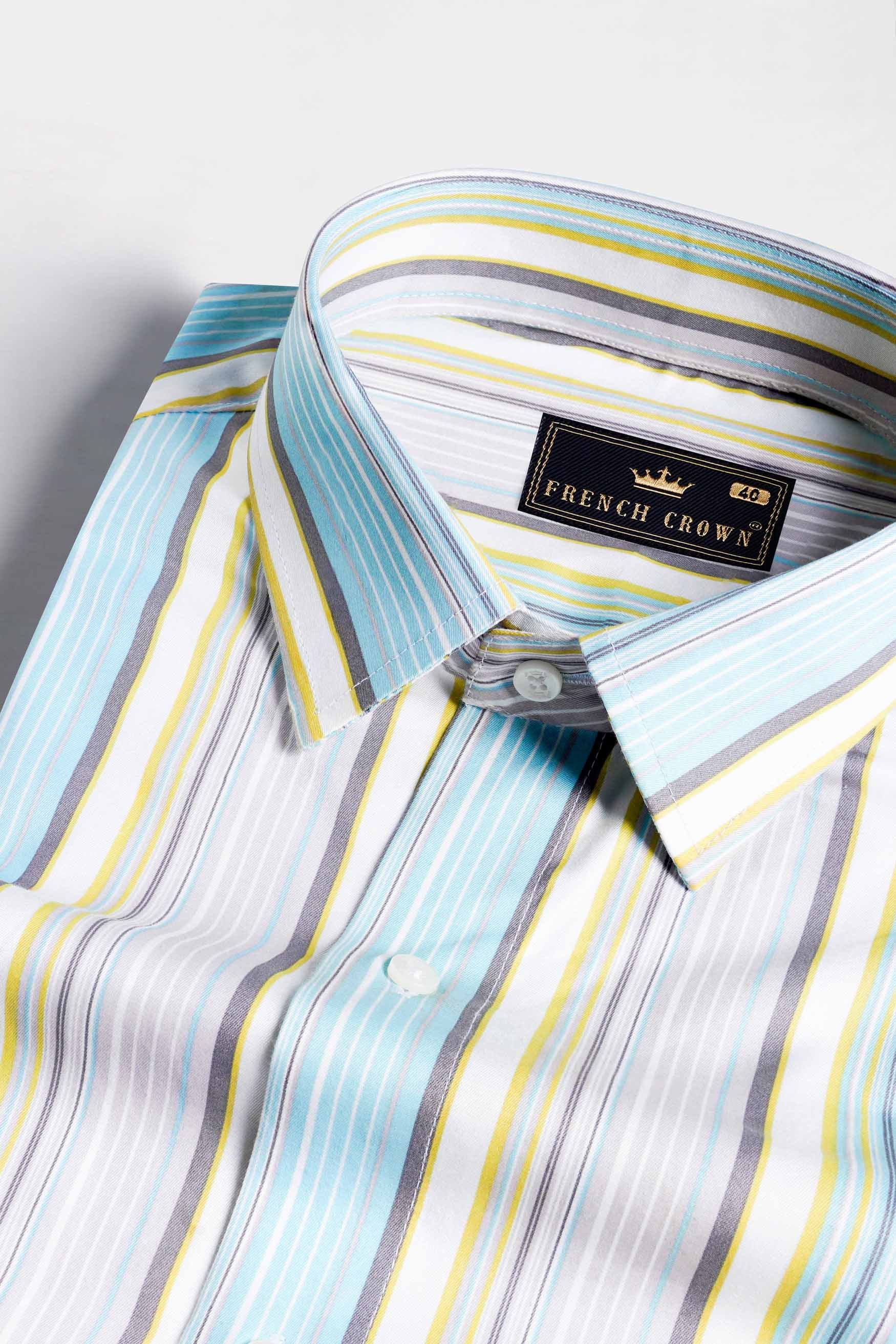 Tiffany Blue with Buff Yellow and White Striped Subtle Sheen Super Soft Premium Cotton Shirt 11596-38, 11596-H-38, 11596-39, 11596-H-39, 11596-40, 11596-H-40, 11596-42, 11596-H-42, 11596-44, 11596-H-44, 11596-46, 11596-H-46, 11596-48, 11596-H-48, 11596-50, 11596-H-50, 11596-52, 11596-H-52
