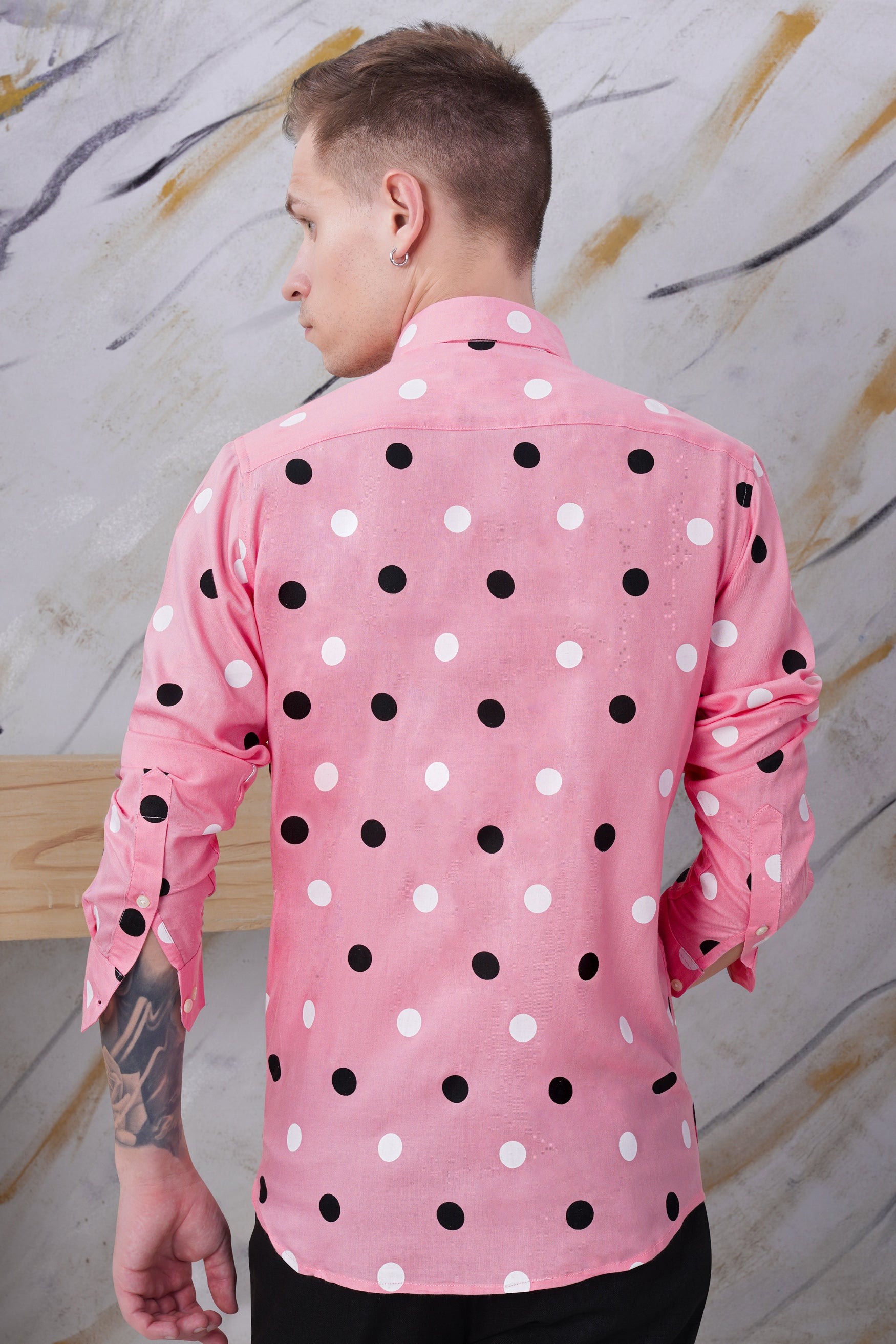 Cadillac Pink with Black and White Polka-Dotted Premium Tencel Shirt 11674-P433-38, 11674-P433-H-38, 11674-P433-39, 11674-P433-H-39, 11674-P433-40, 11674-P433-H-40, 11674-P433-42, 11674-P433-H-42, 11674-P433-44, 11674-P433-H-44, 11674-P433-46, 11674-P433-H-46, 11674-P433-48, 11674-P433-H-48, 11674-P433-50, 11674-P433-H-50, 11674-P433-52, 11674-P433-H-52