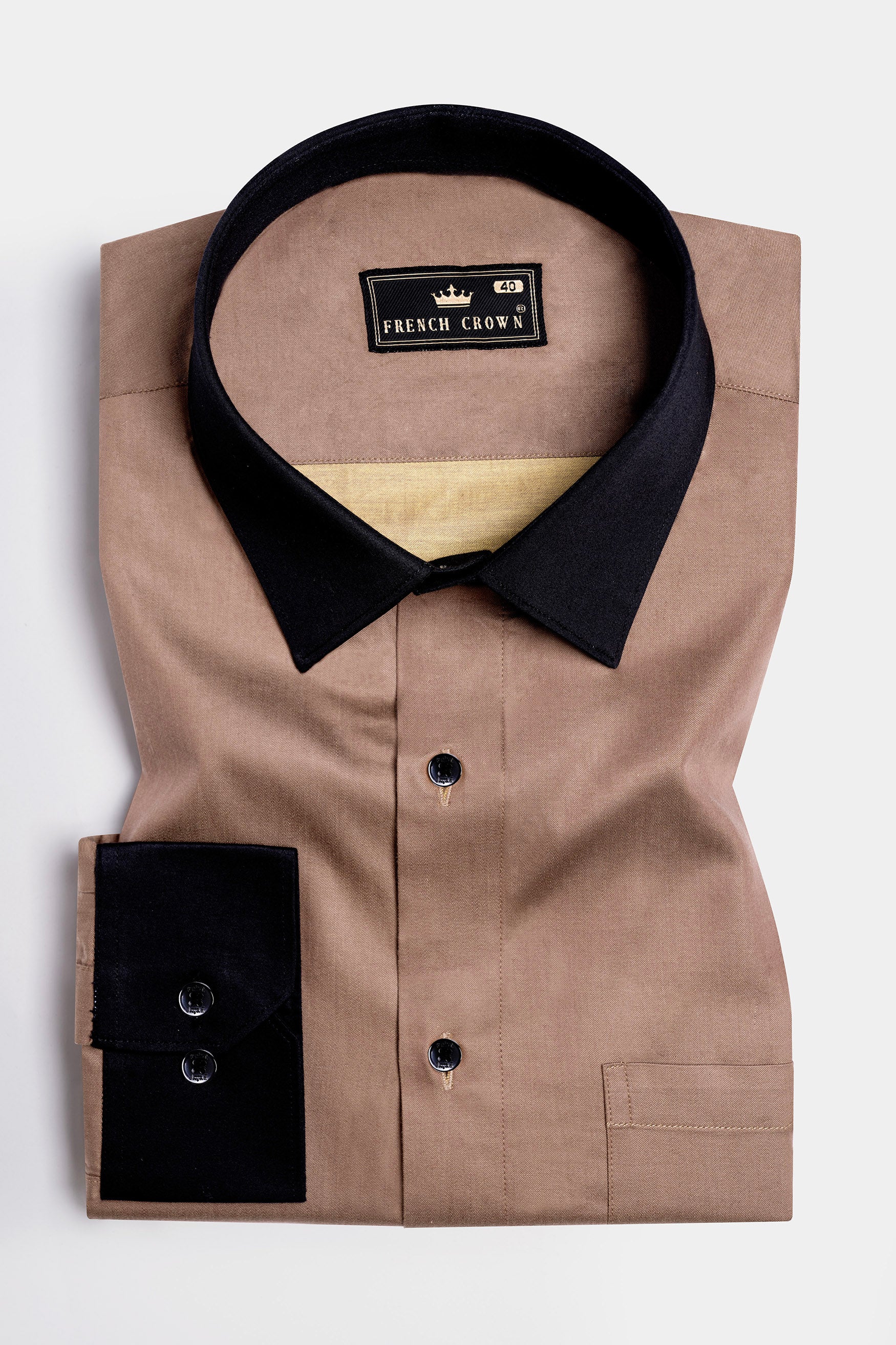 Pharlap Brown with Black Cuffs and Collar Chambray Shirt 11675-BCC-BLK-38, 11675-BCC-BLK-H-38, 11675-BCC-BLK-39, 11675-BCC-BLK-H-39, 11675-BCC-BLK-40, 11675-BCC-BLK-H-40, 11675-BCC-BLK-42, 11675-BCC-BLK-H-42, 11675-BCC-BLK-44, 11675-BCC-BLK-H-44, 11675-BCC-BLK-46, 11675-BCC-BLK-H-46, 11675-BCC-BLK-48, 11675-BCC-BLK-H-48, 11675-BCC-BLK-50, 11675-BCC-BLK-H-50, 11675-BCC-BLK-52, 11675-BCC-BLK-H-52