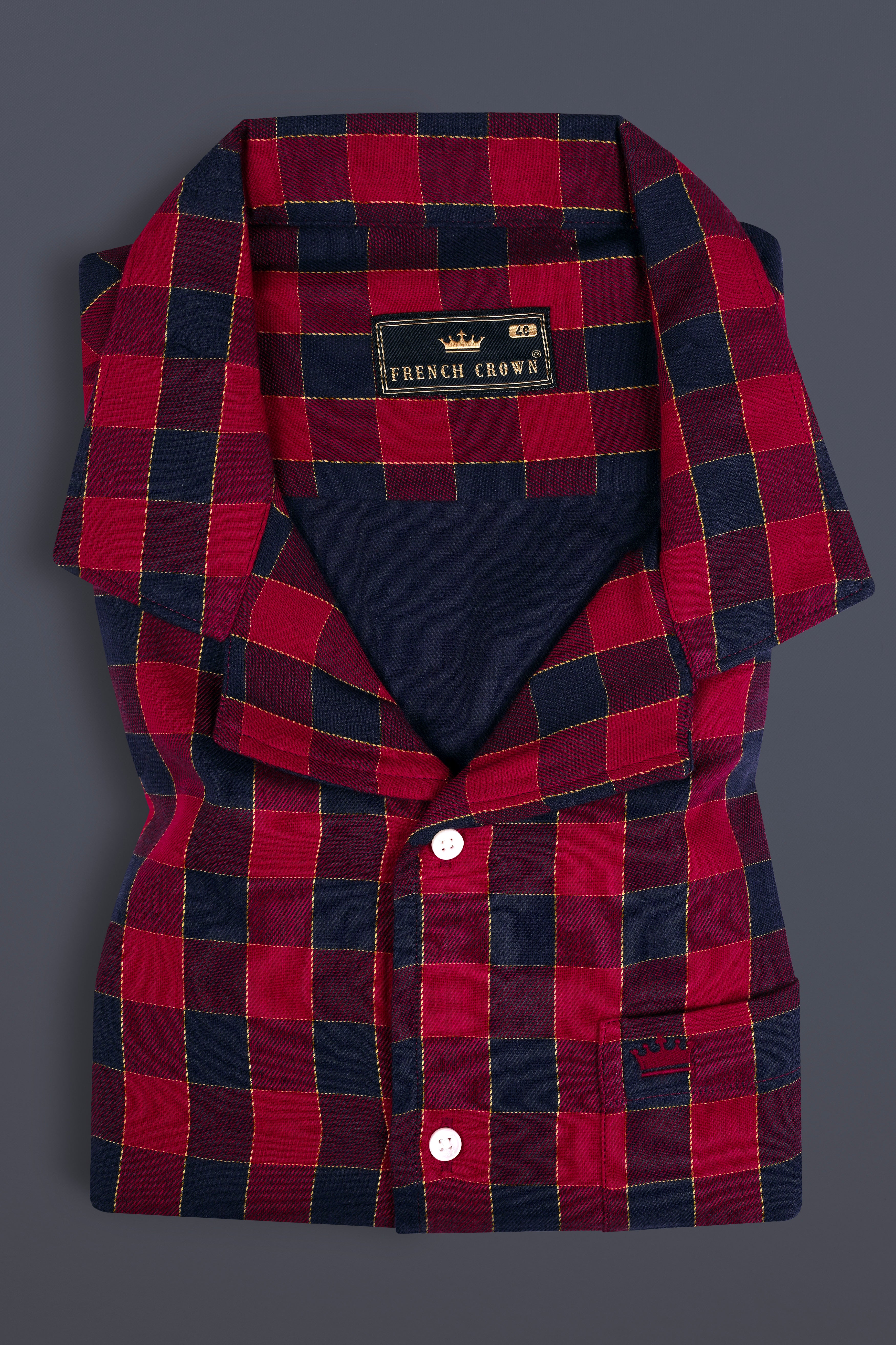 Shiraz Red and Haiti Blue Twill Checkered Premium Cotton Shirt