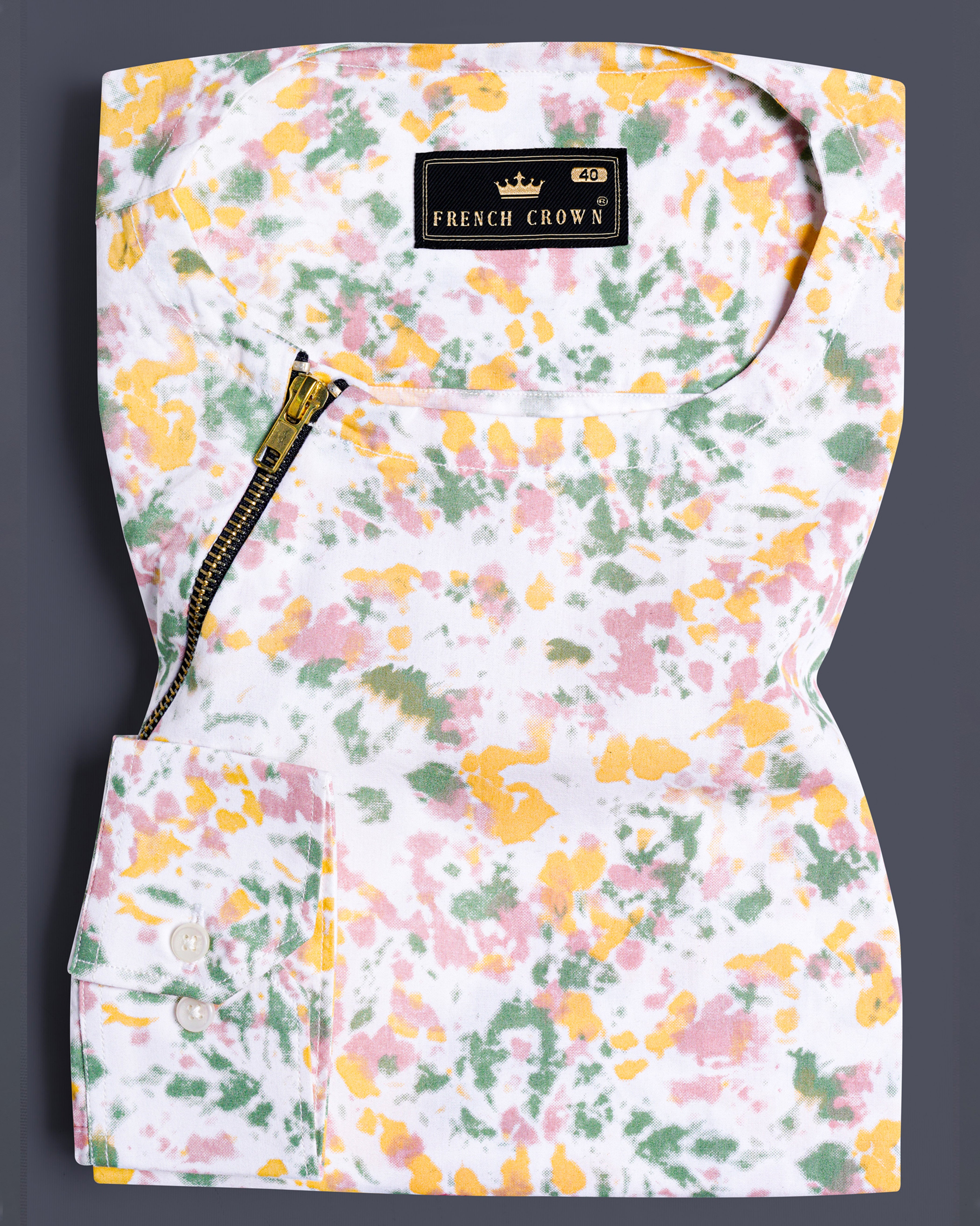 Bright White and Flamingo Pink Multicolour Abstract Printed Twill Premium Cotton Short Kurta Designer Shirt