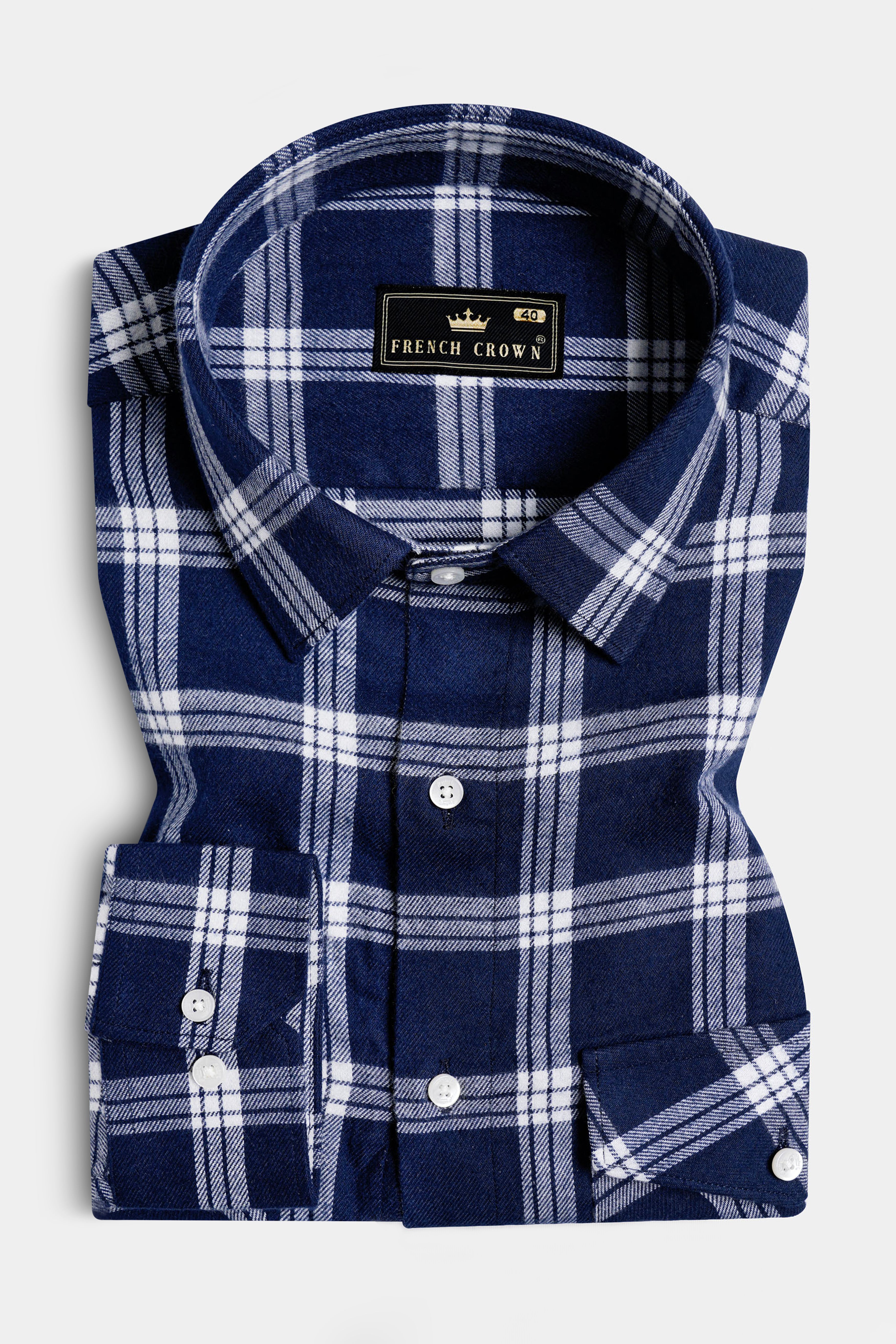 Stratos Blue and White Plaid Flannel Overshirt