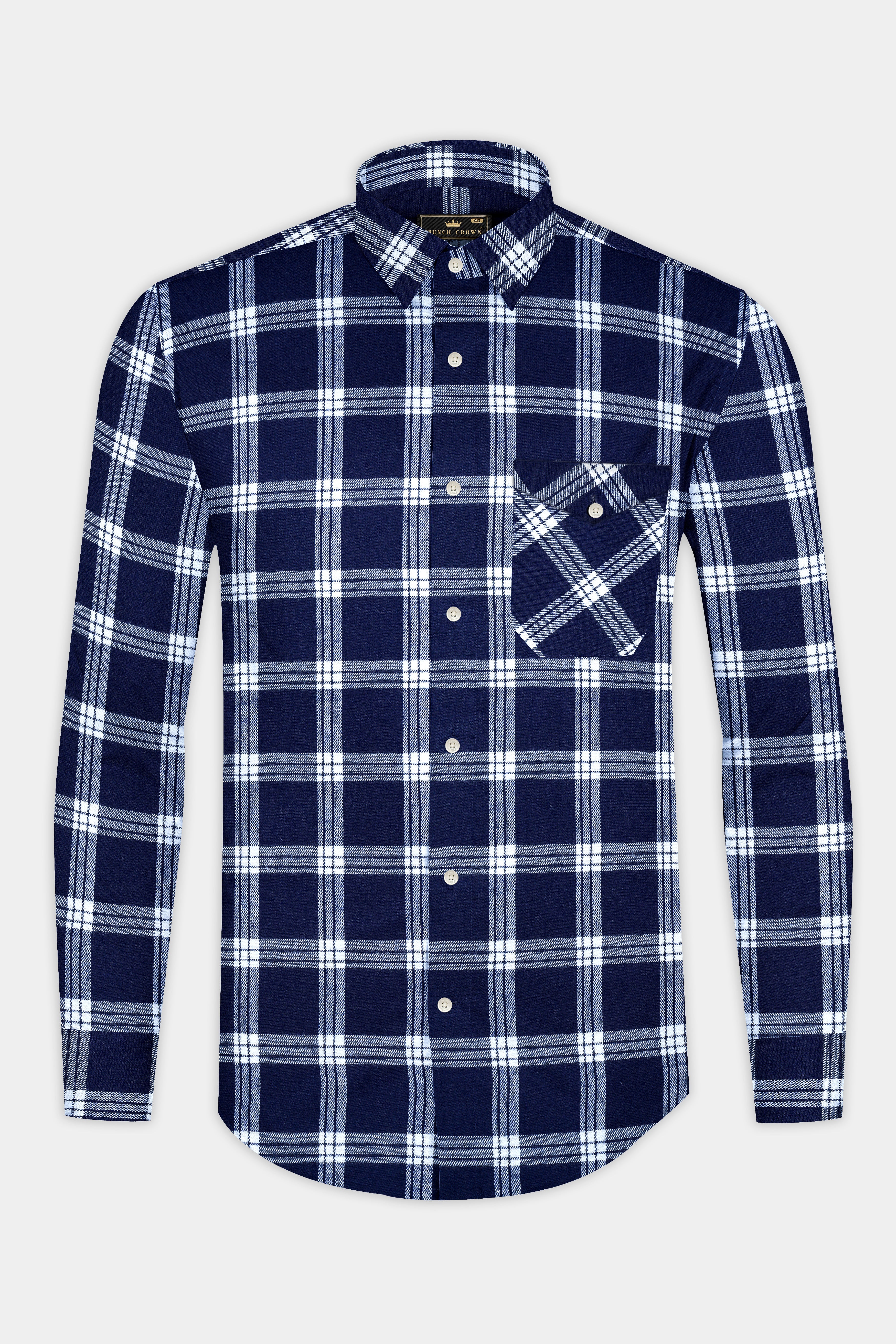 Stratos Blue and White Plaid Flannel Overshirt