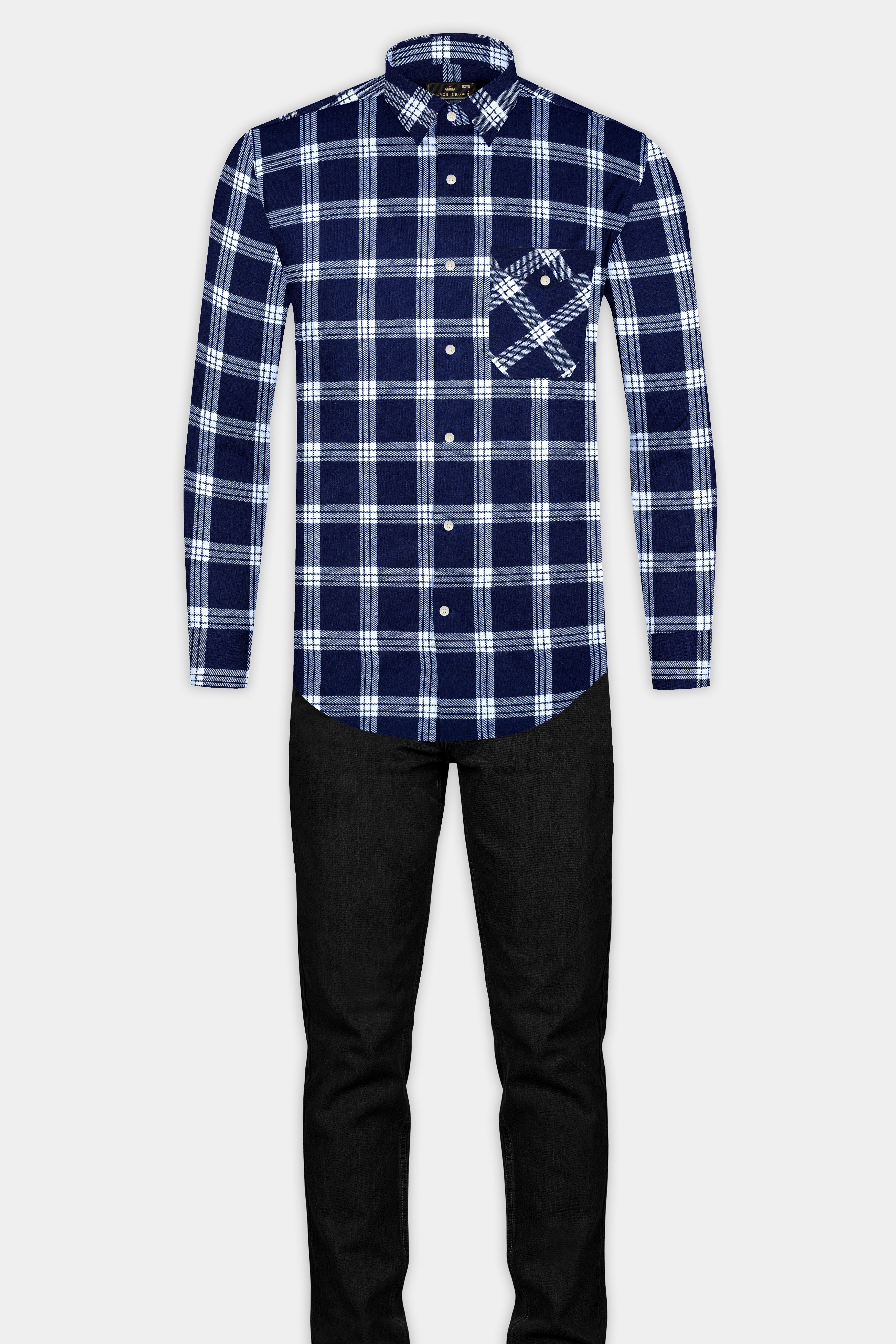 Stratos Blue and White Plaid Flannel Overshirt