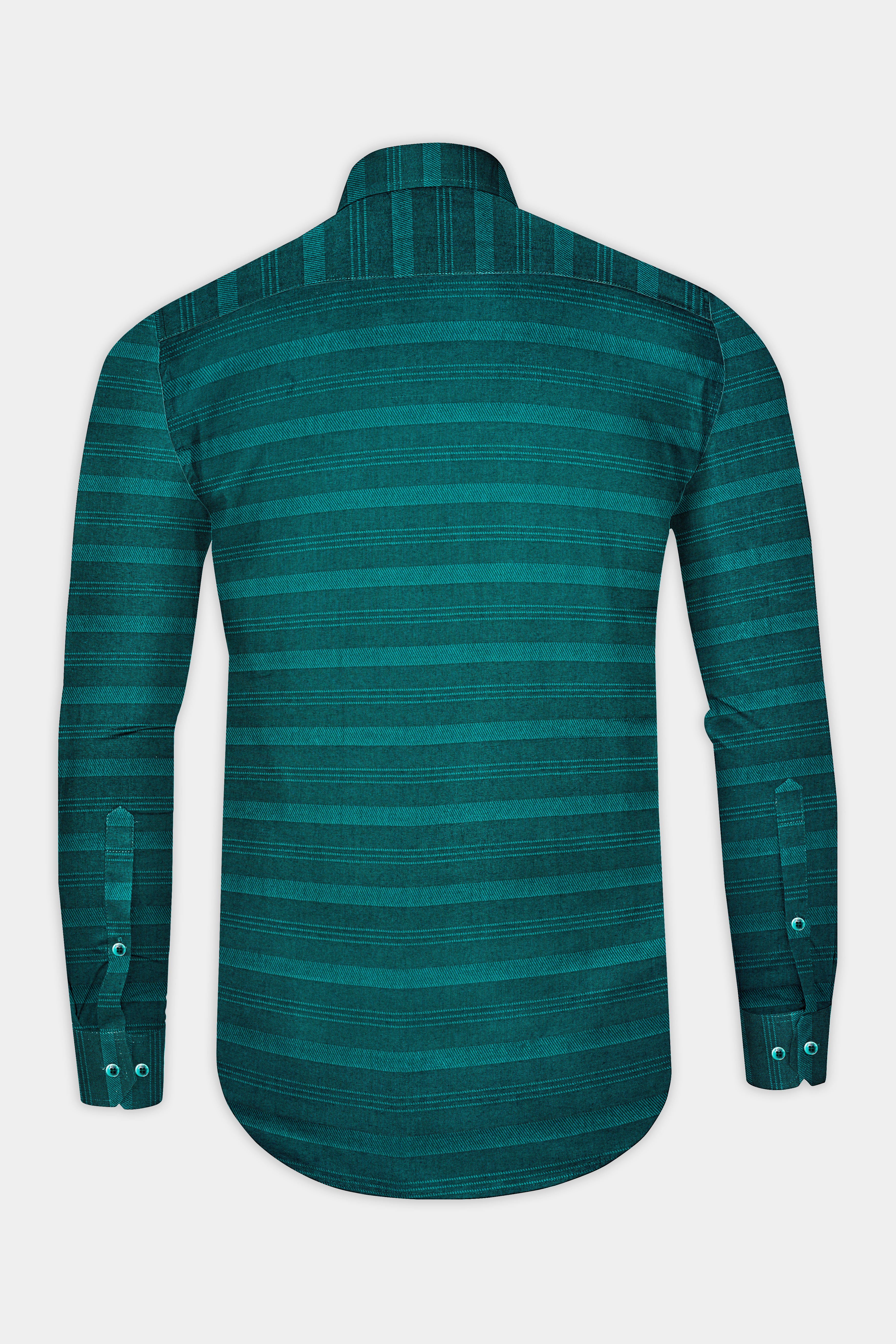 Aqua Green Striped Dobby Textured Premium Giza Cotton Shirt