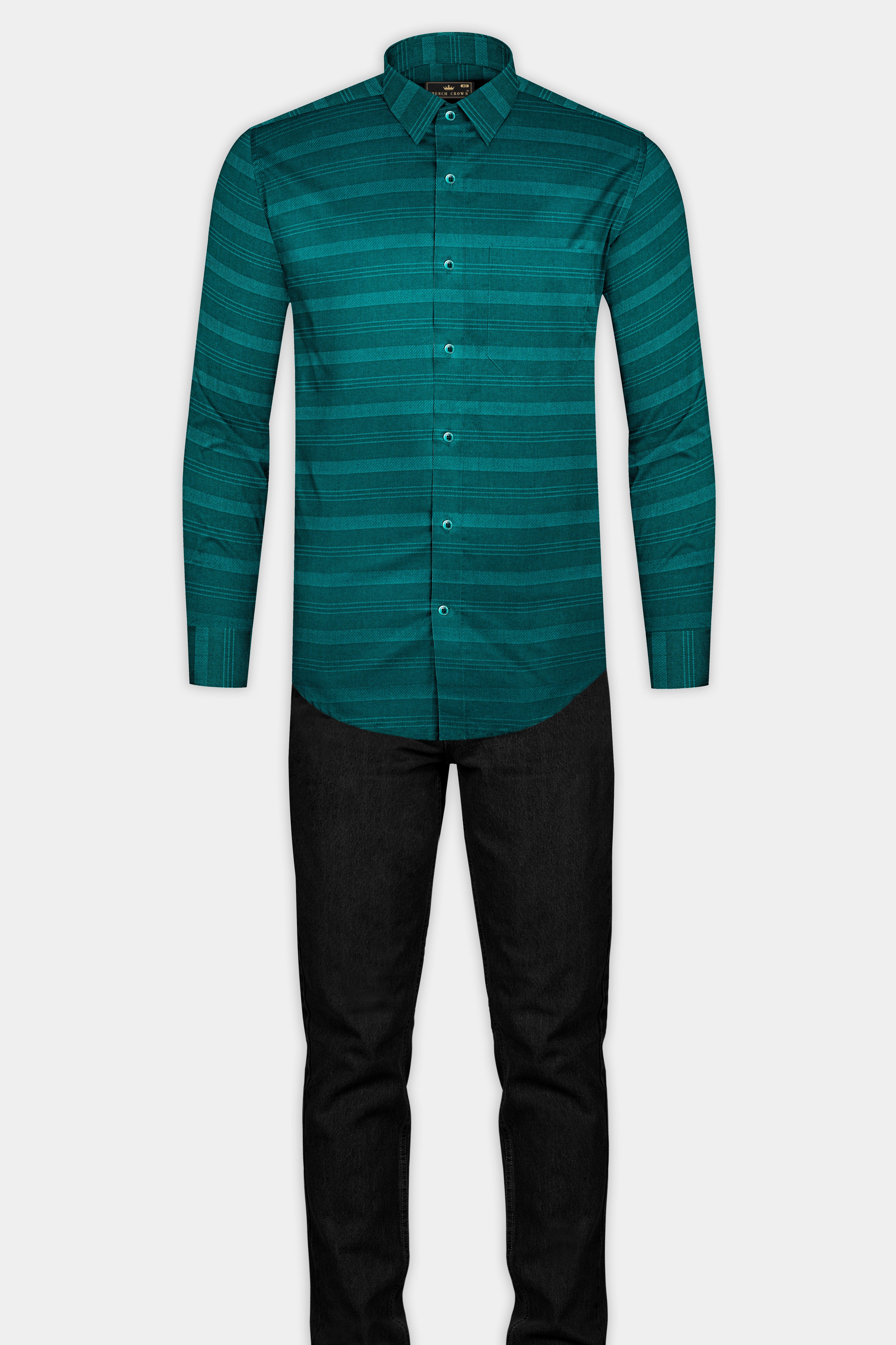 Aqua Green Striped Dobby Textured Premium Giza Cotton Shirt