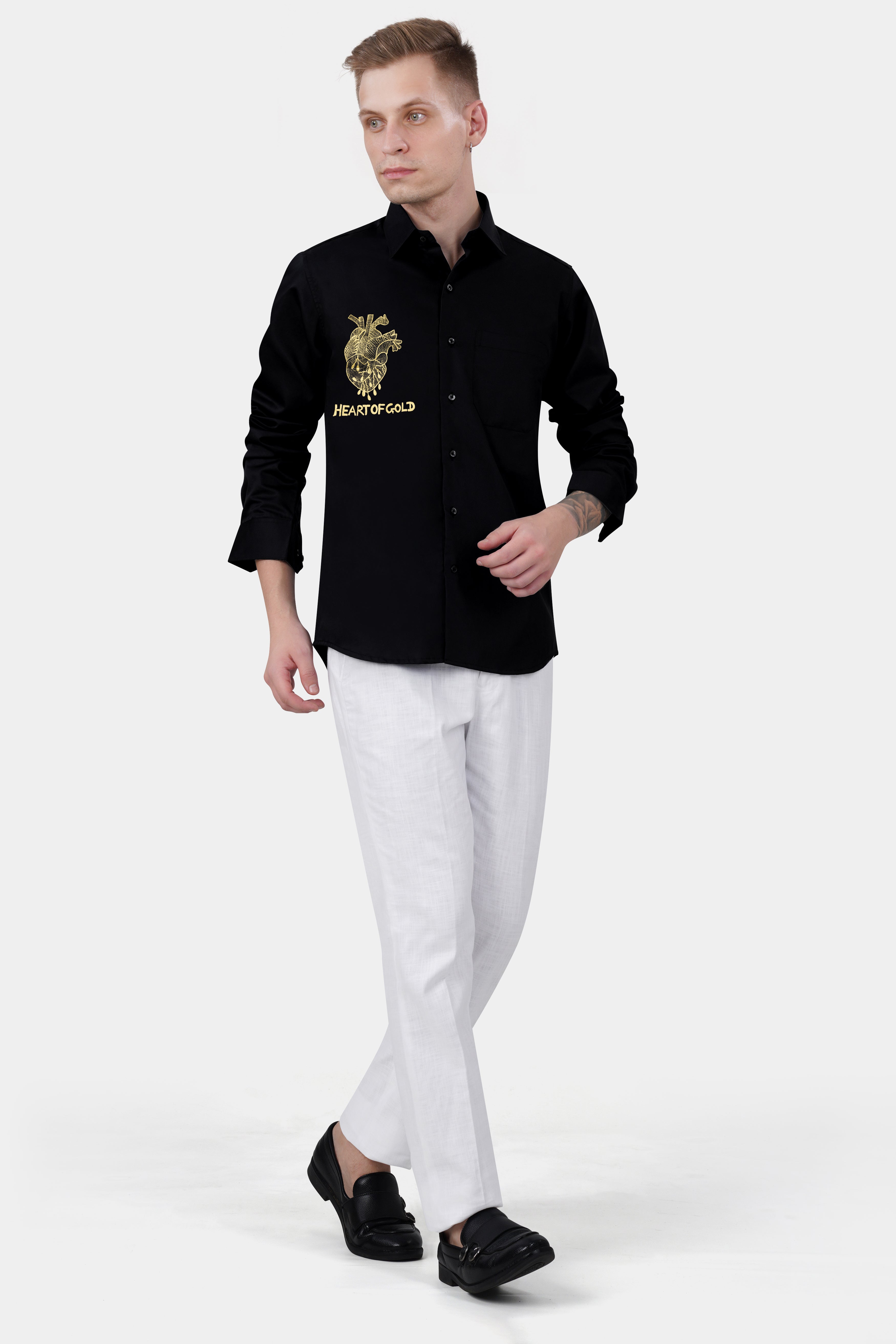 Jade Black With Hand Painted Heart of Gold Super Soft premium Cotton Designer Shirt