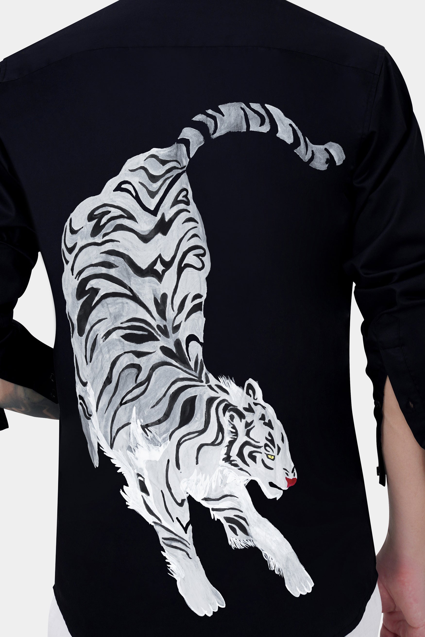 Jade black Tiger Hand Painted Subtle Sheen Super Soft Premium Cotton Designer Shirt