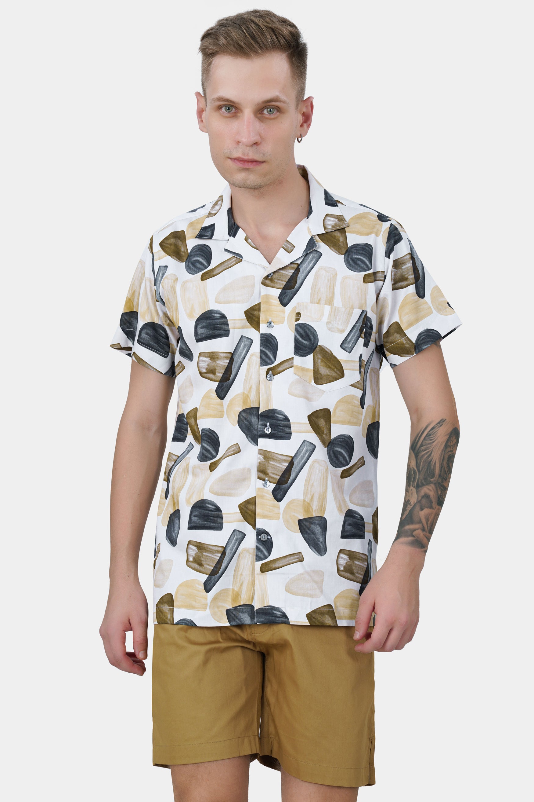 Bright White and Umber Brown Abstract Printed Subtle Sheen Super Soft Premium Cotton Shirt 11716-CC-SS-GREY-38, 11716-CC-SS-GREY-39, 11716-CC-SS-GREY-40, 11716-CC-SS-GREY-42, 11716-CC-SS-GREY-44, 11716-CC-SS-GREY-46, 11716-CC-SS-GREY-48, 11716-CC-SS-GREY-50, 11716-CC-SS-GREY-52