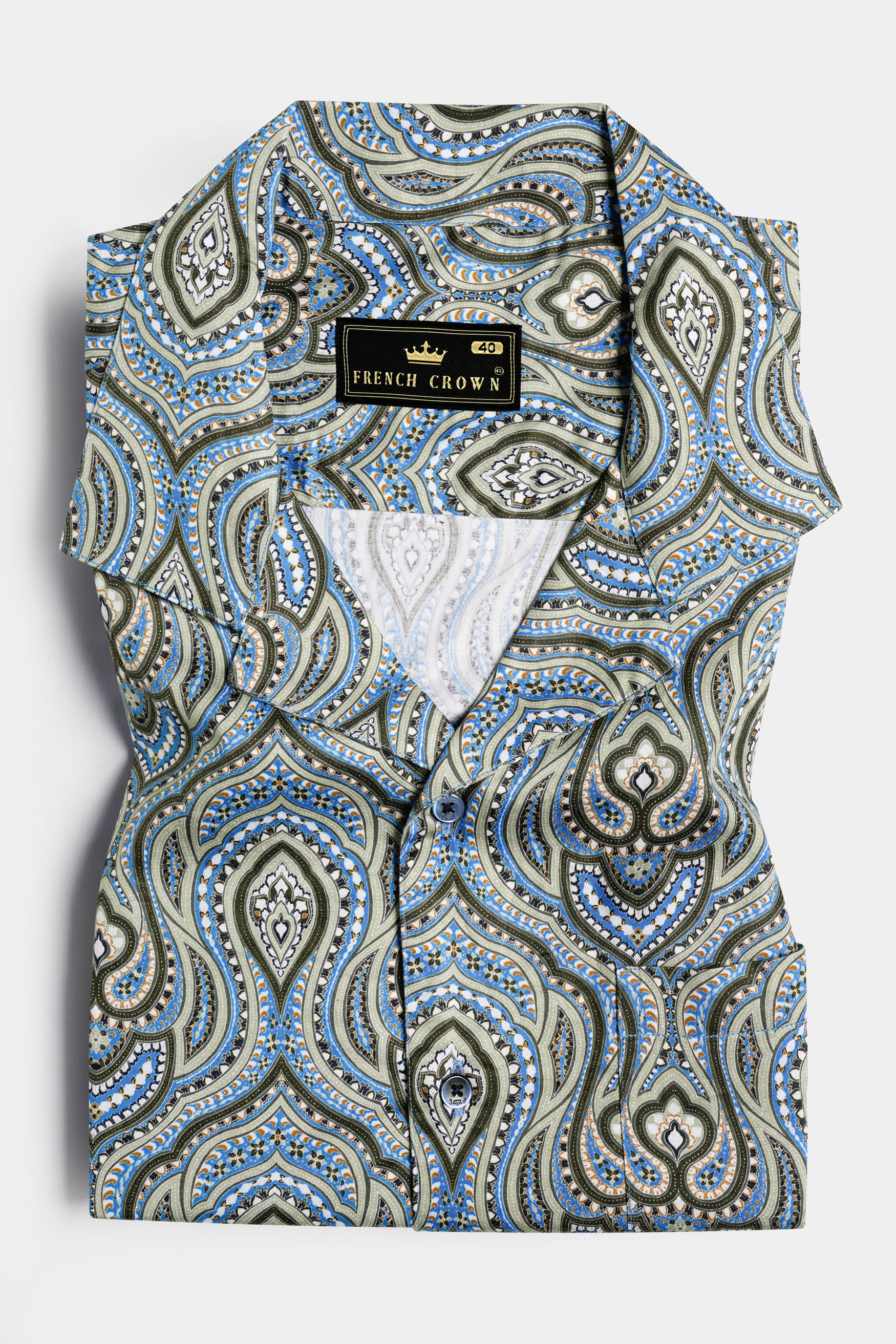 Taupe Green and Curious Blue Multicolour Ethnic Printed Subtle Sheen Super Soft Premium Cotton Shirt