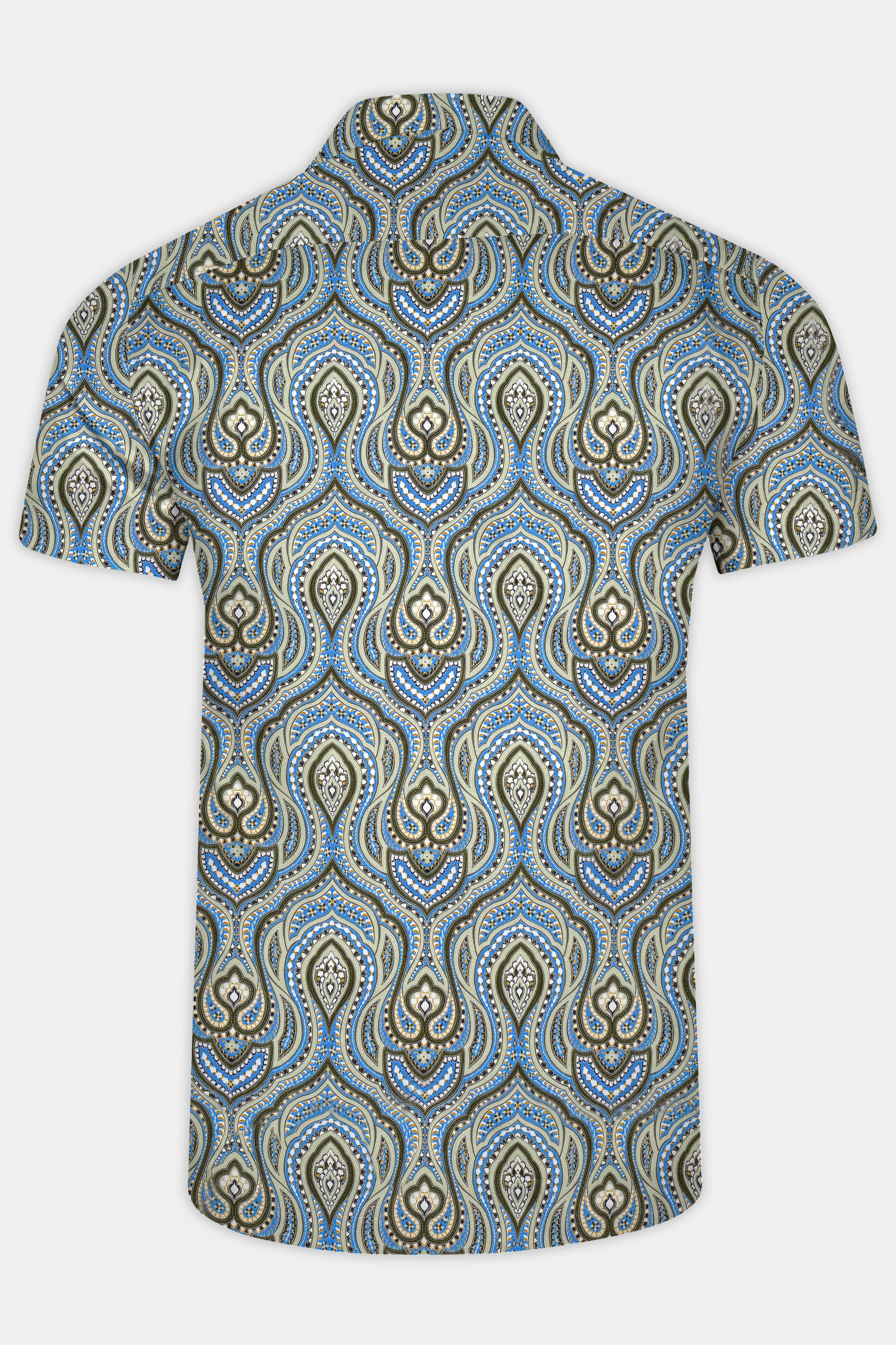 Taupe Green and Curious Blue Multicolour Ethnic Printed Subtle Sheen Super Soft Premium Cotton Shirt