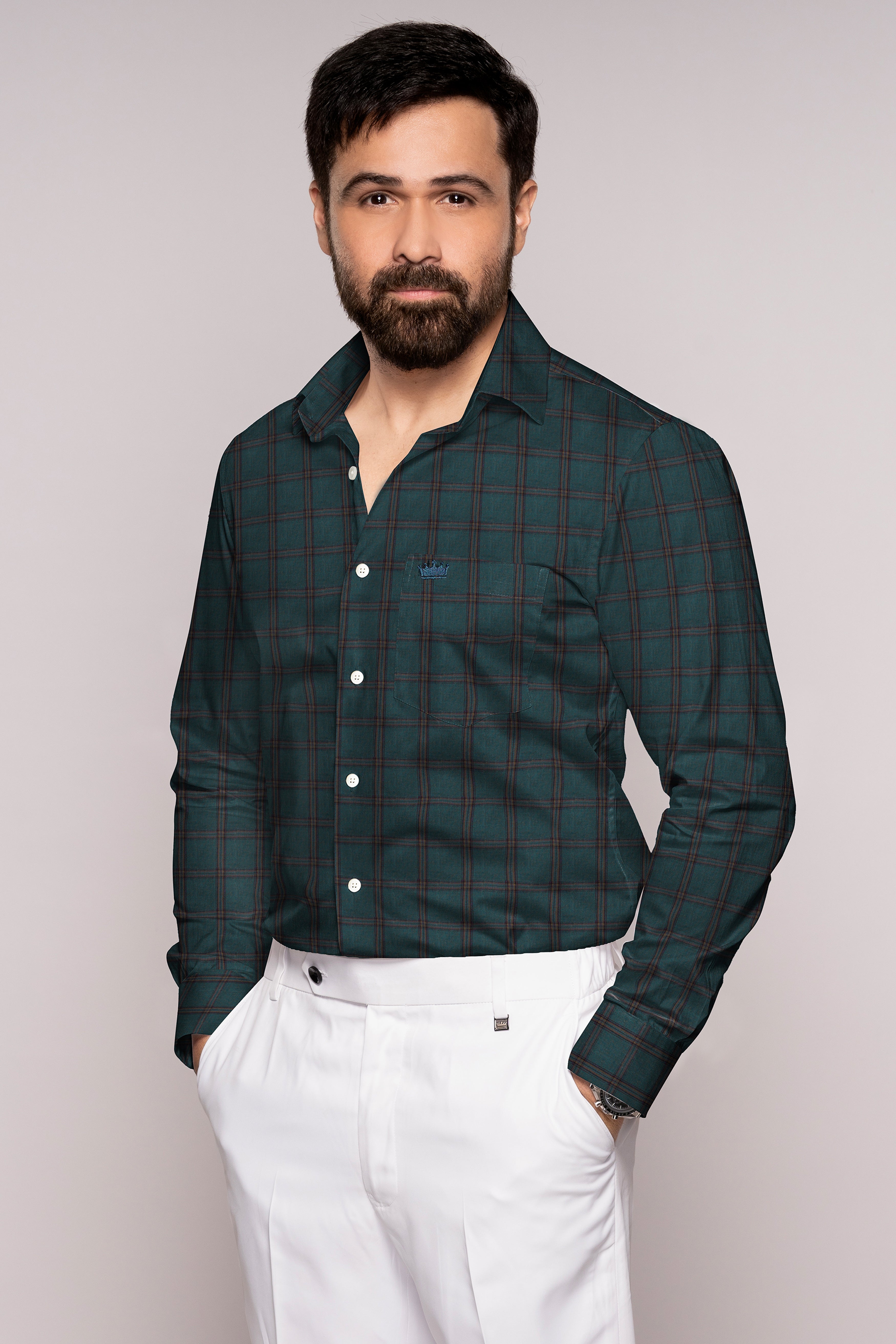 Gable Green Twill Plaid Premium Cotton Shirt