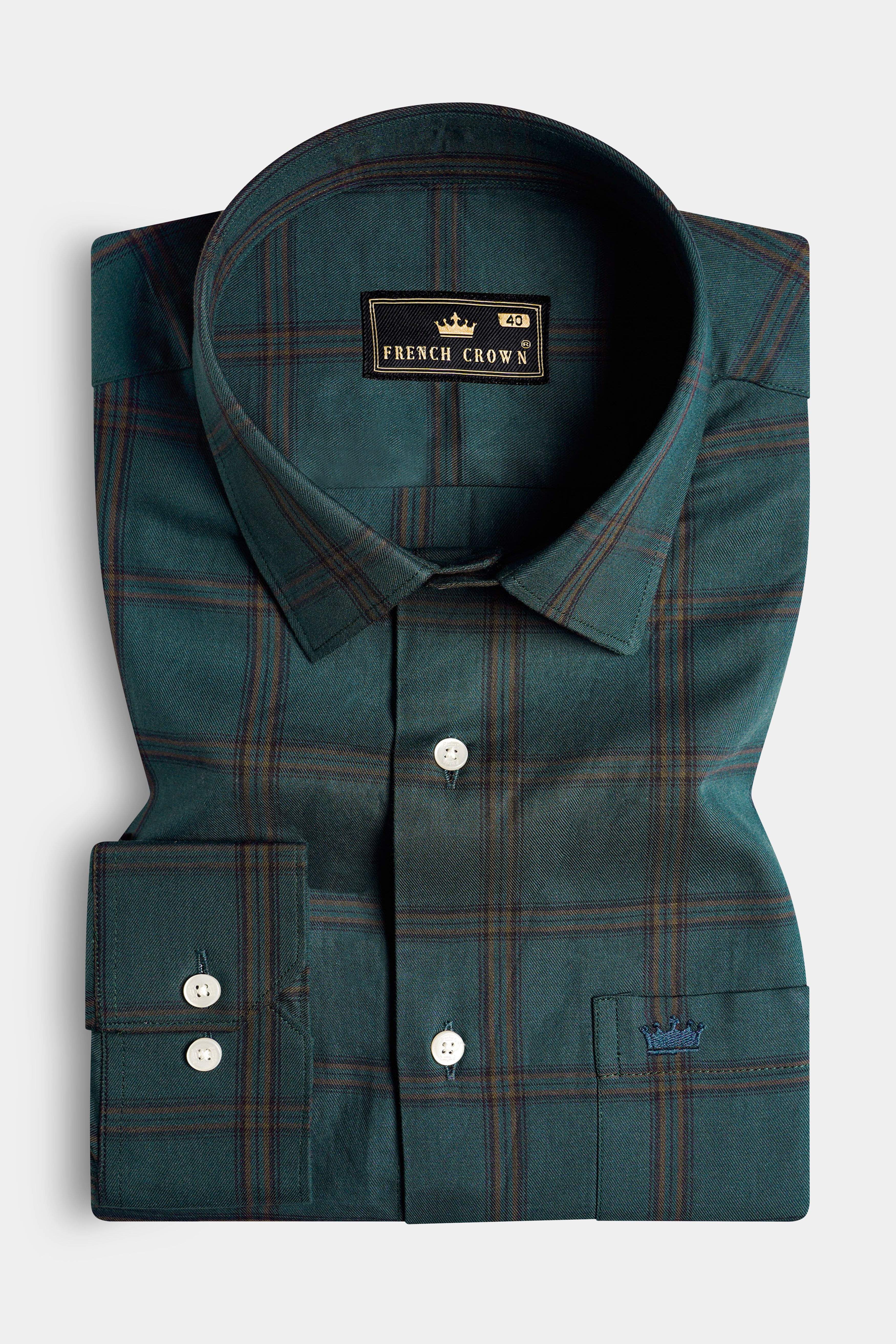 Gable Green Twill Plaid Premium Cotton Shirt