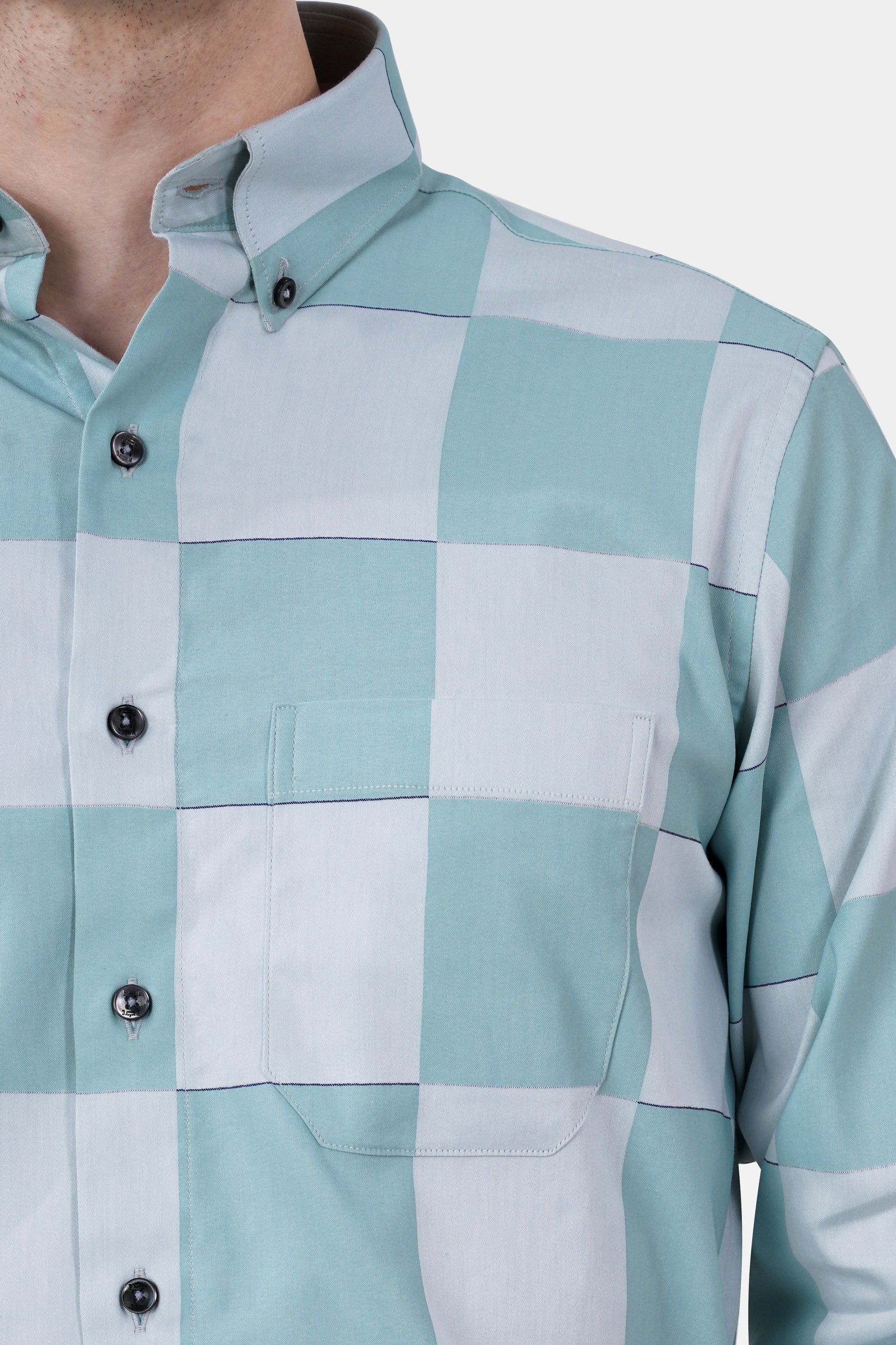 Gull Blue and Ghost Gray Checked Subtle Sheen Super Soft Premium Cotton Shirt