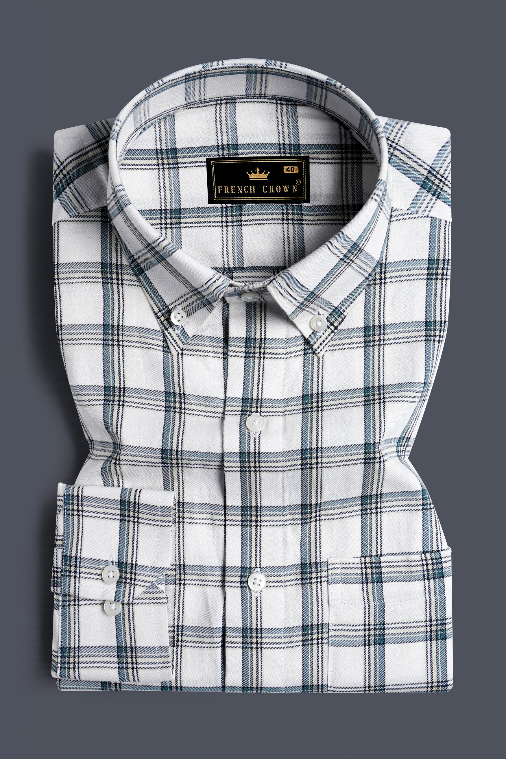 Bright White and Casal Blue Twill Plaid Premium Cotton Shirt 11753-BD-38, 11753-BD-H-38, 11753-BD-39, 11753-BD-H-39, 11753-BD-40, 11753-BD-H-40, 11753-BD-42, 11753-BD-H-42, 11753-BD-44, 11753-BD-H-44, 11753-BD-46, 11753-BD-H-46, 11753-BD-48, 11753-BD-H-48, 11753-BD-50, 11753-BD-H-50, 11753-BD-52, 11753-BD-H-52